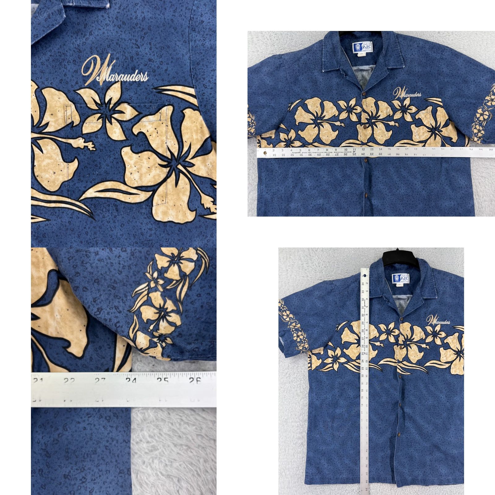 Vintage RJC Shirt Mens Extra Large Blue Beige Floral Hibiscus Button Up Hawaiian Resort Luau Aloha 90s Mens XL Blue Size US XL / EU 56 / 4 - 8 Thumbnail