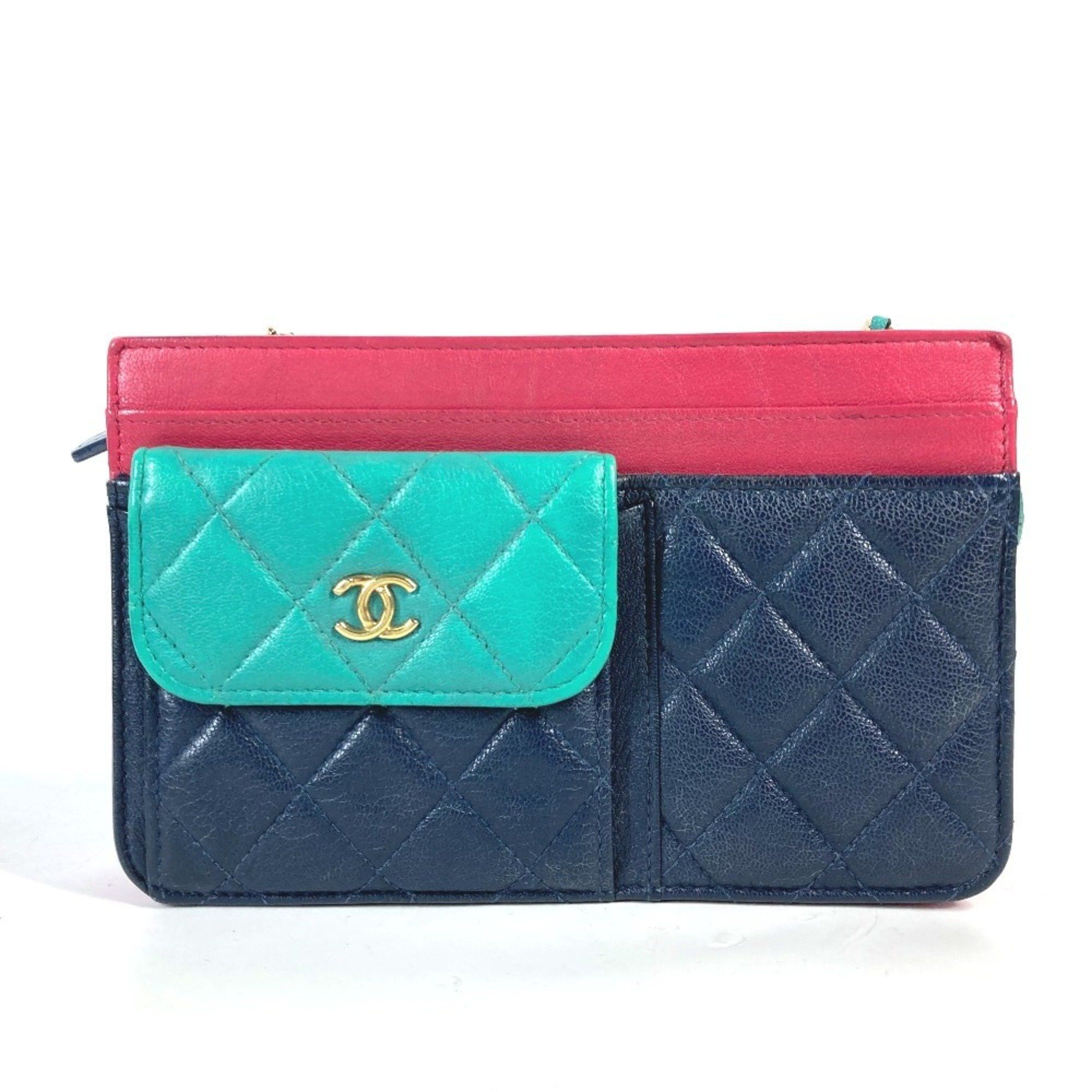 Chanel CHANEL AP1138 2020 Cruise Tricolor Chain Wallet CC Coco Mark Bag Shoulder Crossbody Pochette Long Caviar Skin Women's Navy Size ONE SIZE - 1 Thumbnail