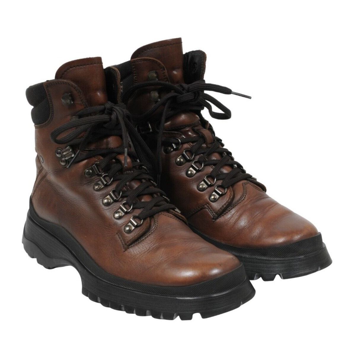 Prada Combat Hiking Boots Brown Leather Lug Sole - 01590 Size US 8.5 / EU 41-42 - 2 Thumbnail