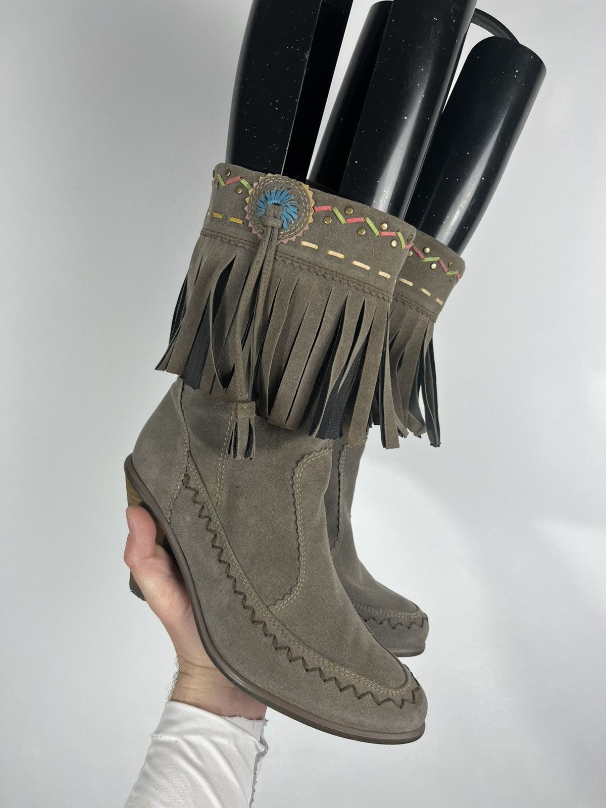 Other Womens Suede Fringe Mid Calf Boots Western Style EU 38 Size US 7 / IT 37 - 7 Thumbnail