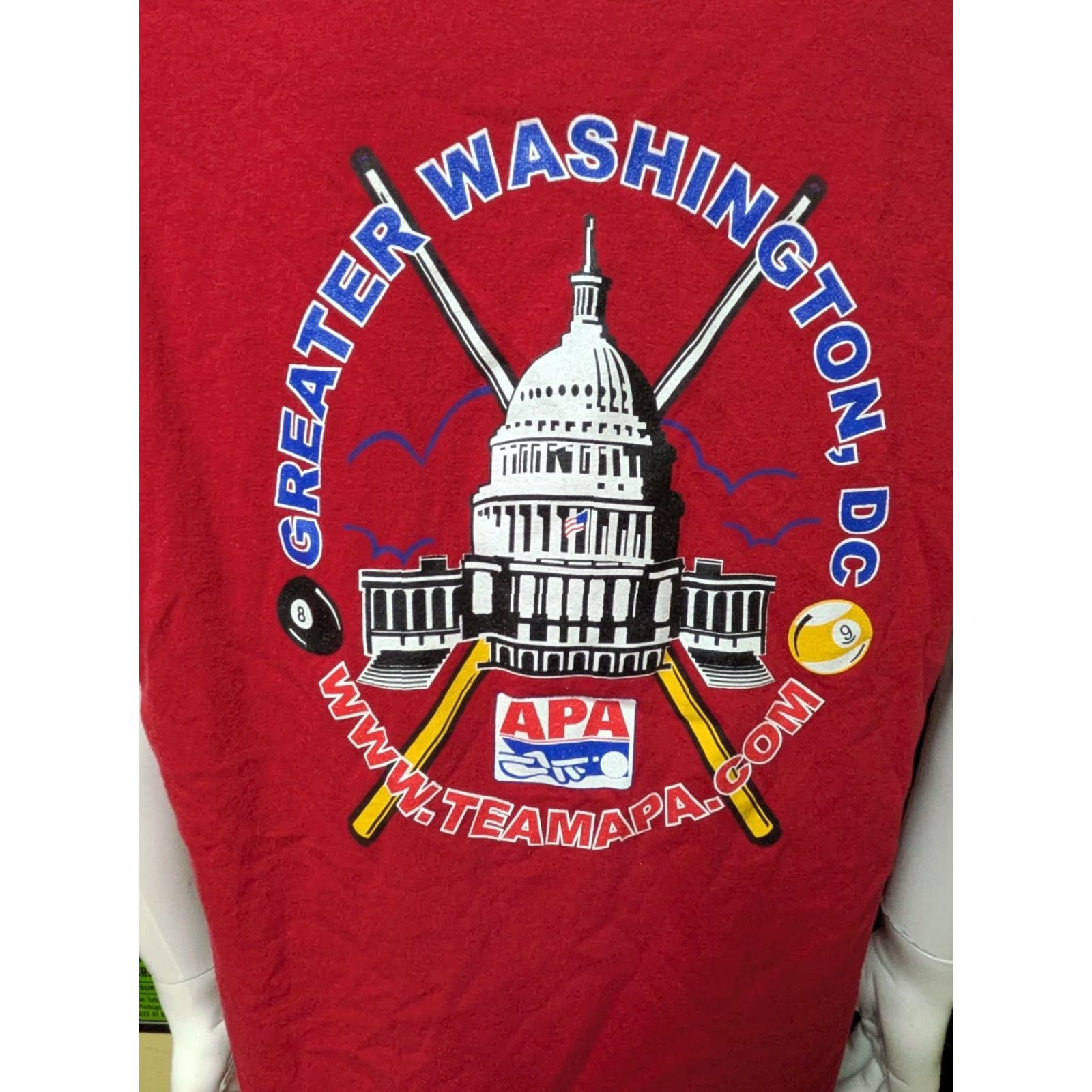 Gildan VINTAGE APA Greater Washington DC T Shirt XL Red Pool Billiards Mens Size US XL / EU 56 / 4 - 4 Thumbnail