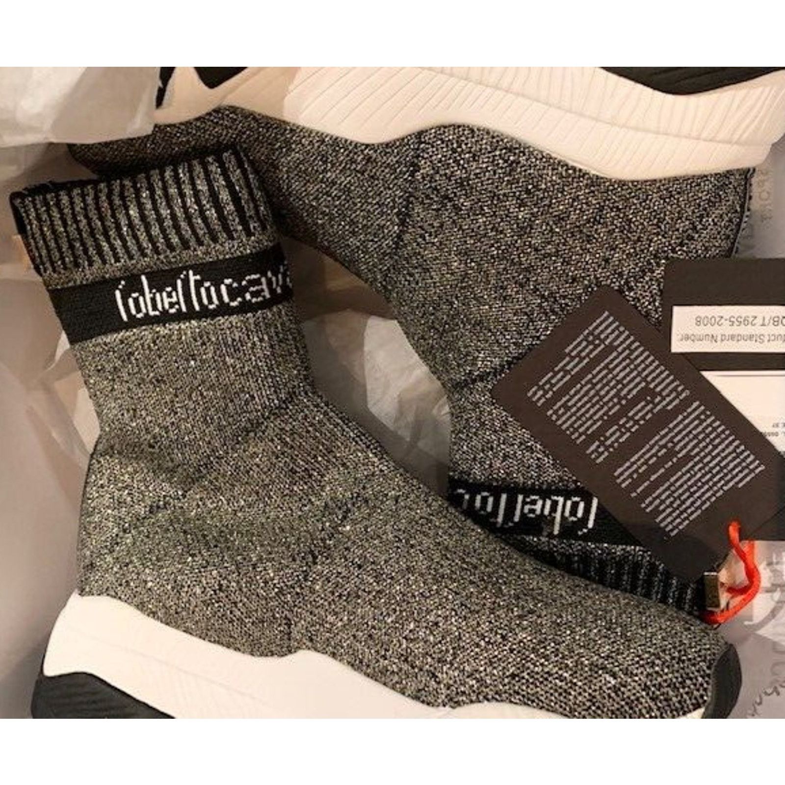Cavalli Class × Just Cavalli × Roberto Cavalli ROBERTO CAVALLI Knit Sock Sneakers Gold High-Top 7 P$600 NIB Size US 7 / IT 37 - 7 Thumbnail