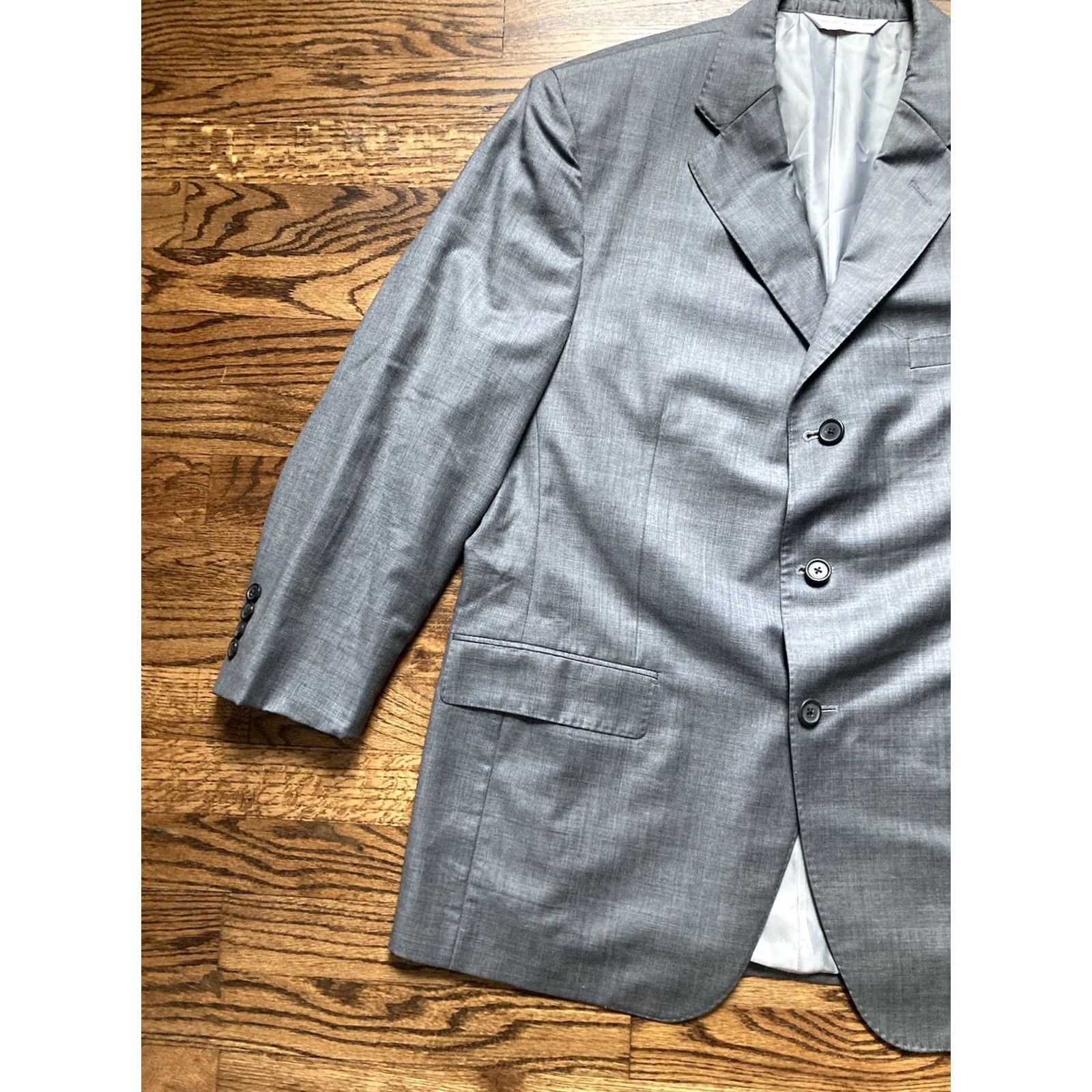 Vintage Samuelsohn Blazer Mens 43R Gray Wool Jacket 3-Button Notch Lapel Regular Length Double-Vented Sport Coat Jacket Coat Size 46R - 2 Thumbnail