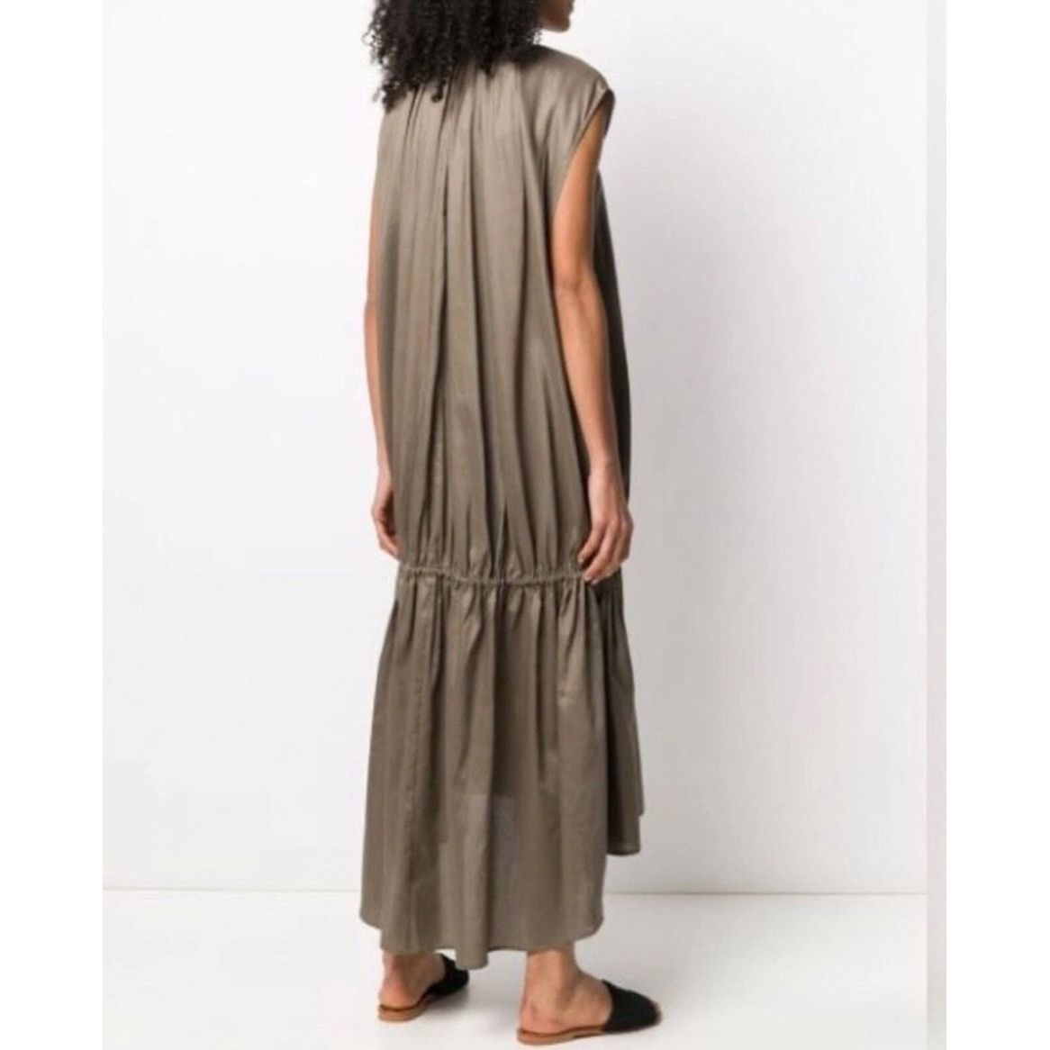 Toteme $490 Toteme L Pretoria Maxi Dress Green Drop Waist Lagenlook Size L / US 10 / IT 46 - 3 Thumbnail