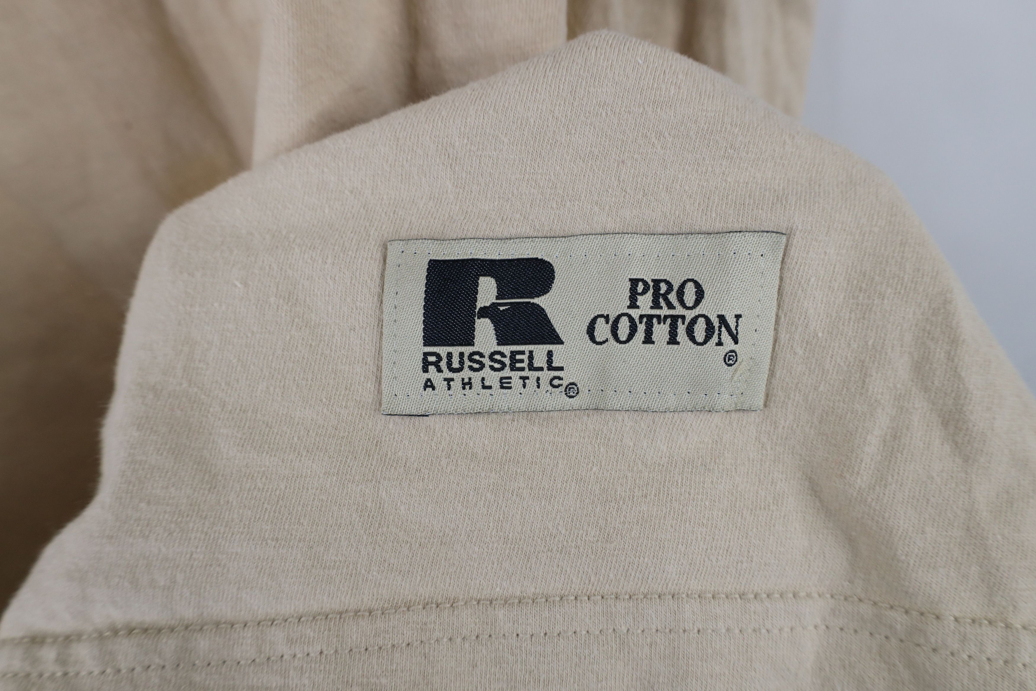 Russell Athletic × Vintage Vintage 90s Russell Athletic Blank Cotton T-Shirt Beige Tan Size US XL / EU 56 / 4 - 4 Thumbnail