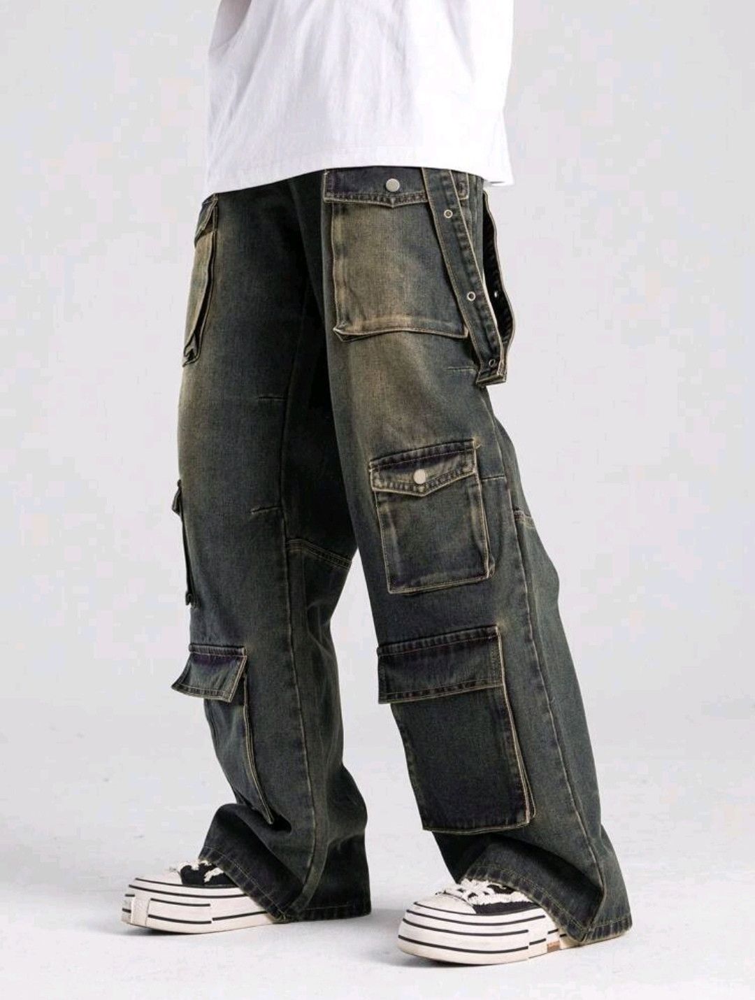 Jean × Vintage Retro Washed Jeans Cargo Multi Pocket Hype Hip Hop Size US 36 / EU 52 - 4 Thumbnail