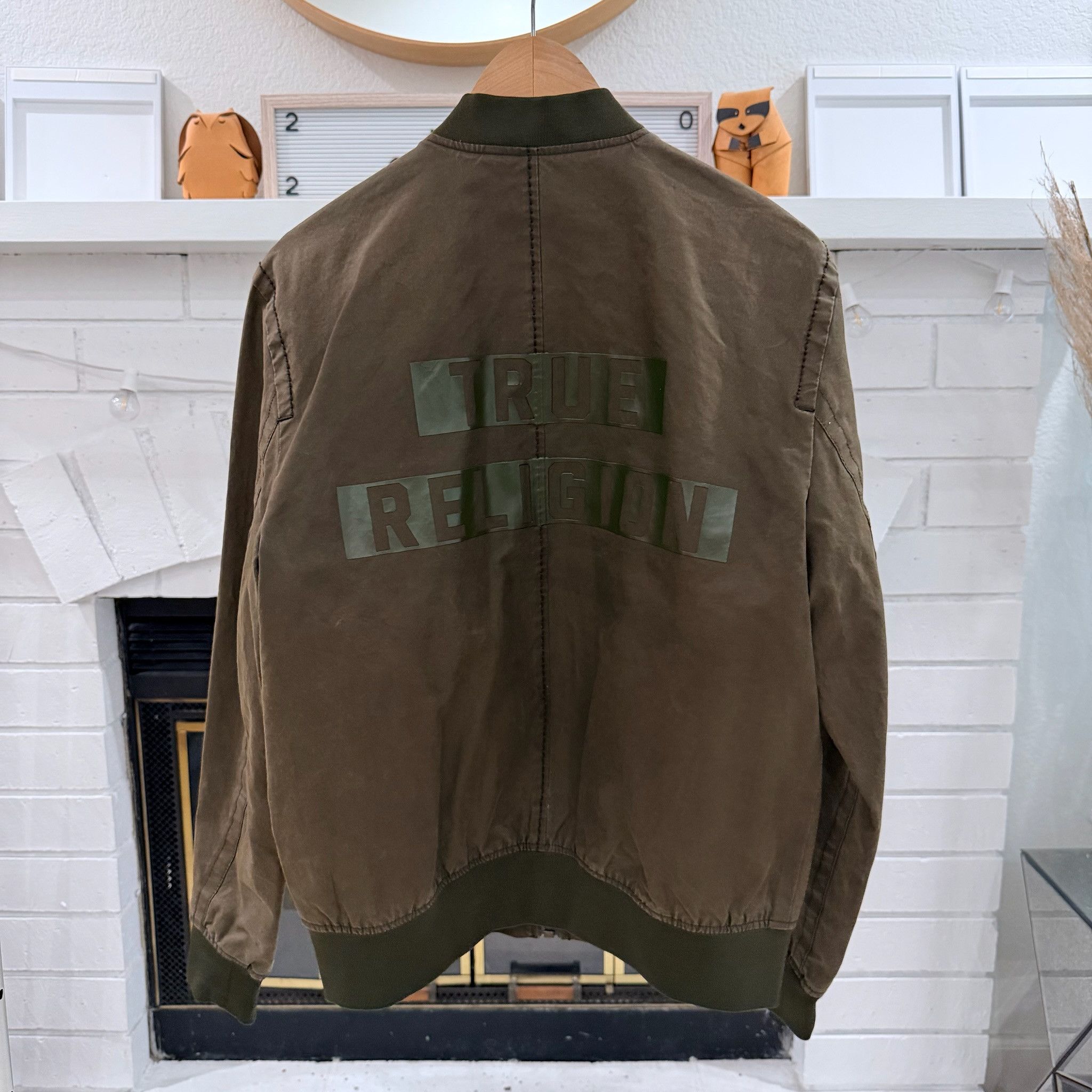 True Religion True Religion Logo Cotton Blend Olive Green Bomber Jacket Size US S / EU 44-46 / 1 - 1 Thumbnail