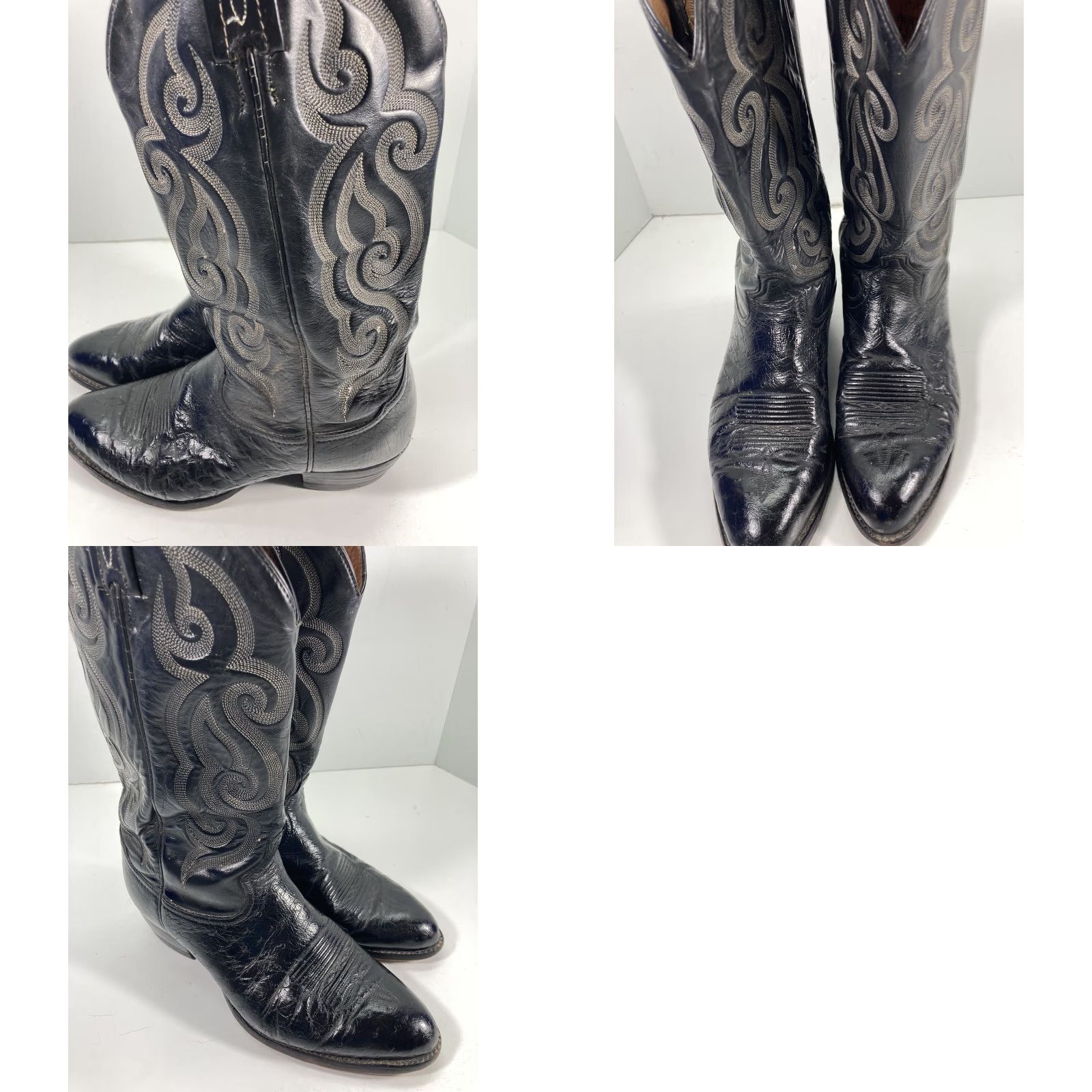 Tony Lama VINTAGE? (No) — Tony Lama Smooth Ostrich Boots Men 9 D Black Exotic Leather Style 8410 Western Size US 9 / EU 42 - 11 Thumbnail