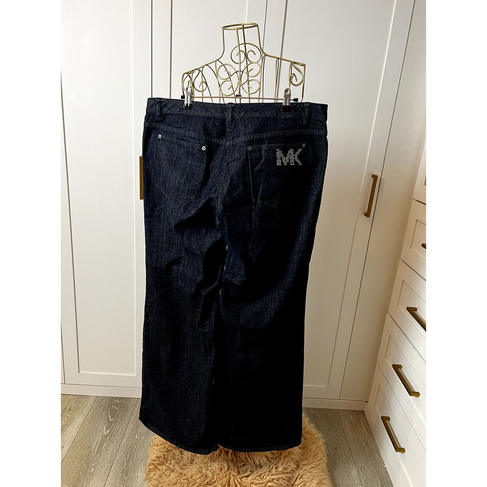 Michael Kors Michael Kors Blue Wide Leg Jeans Bedazzled MK Back Pocket Size 34" / US 12 / IT 48 - 2 Thumbnail