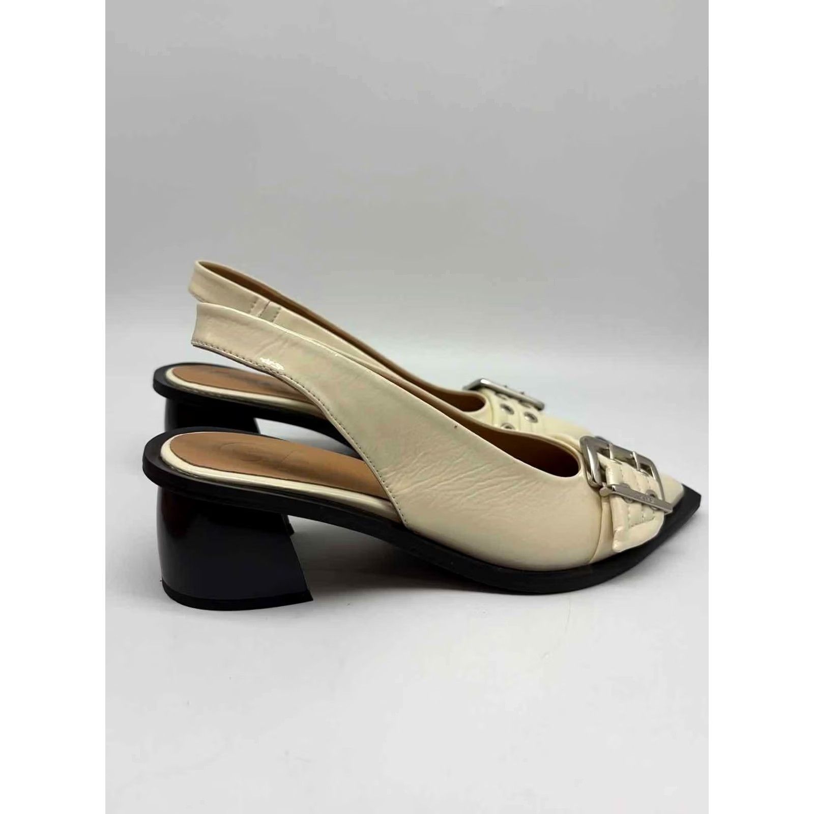 Ganni Ganni Ivory Sling Back Heels Size 40, US 40, Mid Heel, Brand Ivory, Sling Back, Heels, Ganni, 40, Regular, Excellent Used, Women, 40 Size US 10 / IT 40 - 4 Thumbnail