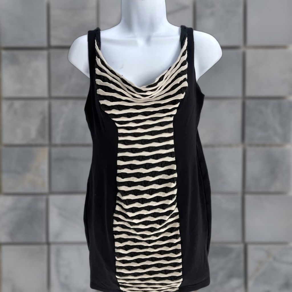MAGGY LONDON Maggy London Dress 8 Black White Illusion Sleeveless Slimming Scoop Neck Party Mini 90s Y2K Women's Size M / US 6-8 / IT 42-44 - 1 Thumbnail