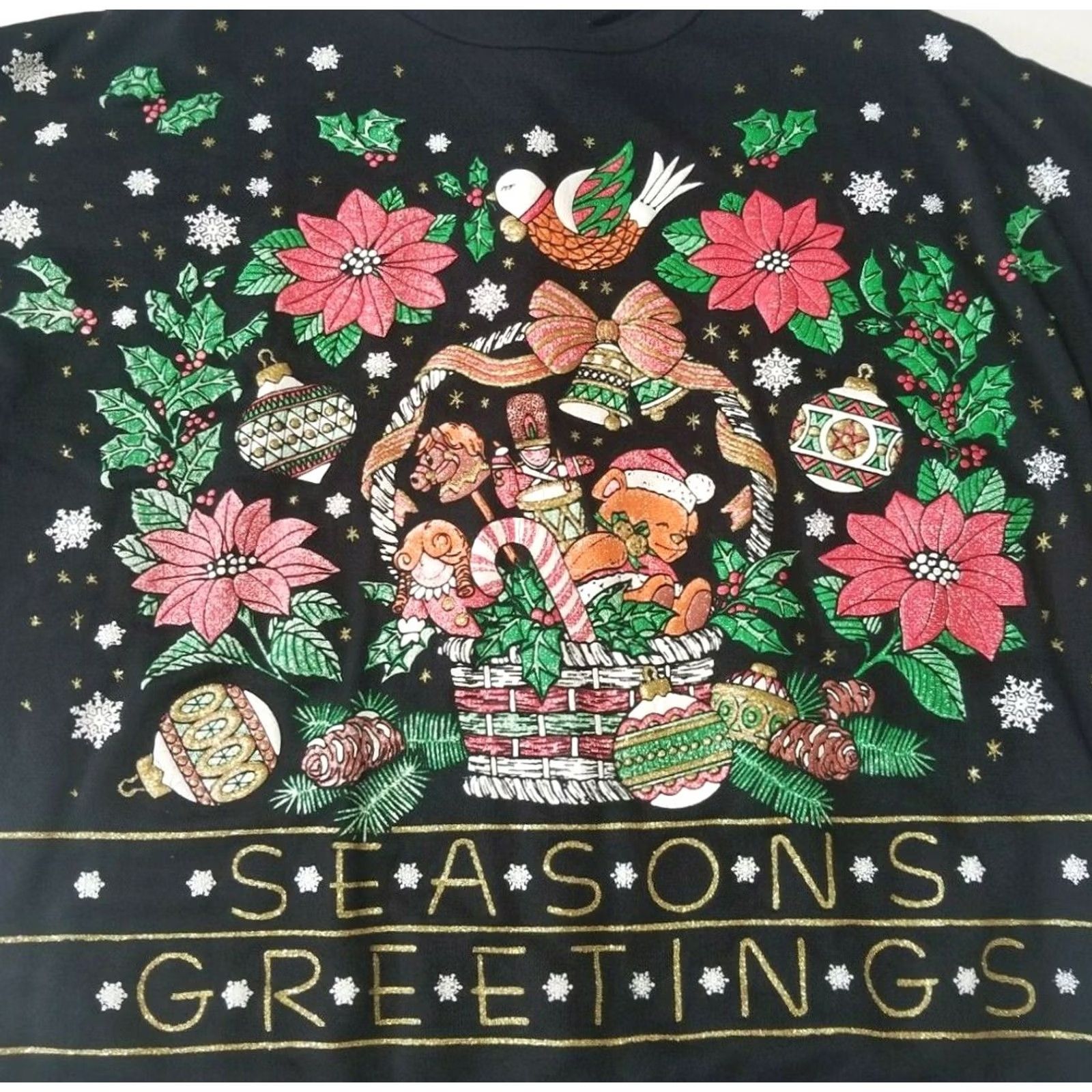 Vintage Land n' Sea Christmas Sweatshirt Womens M Crewneck Pullover Black Glitter Graphics Wool/Activewear N/A Size M / US 6-8 / IT 42-44 - 3 Thumbnail