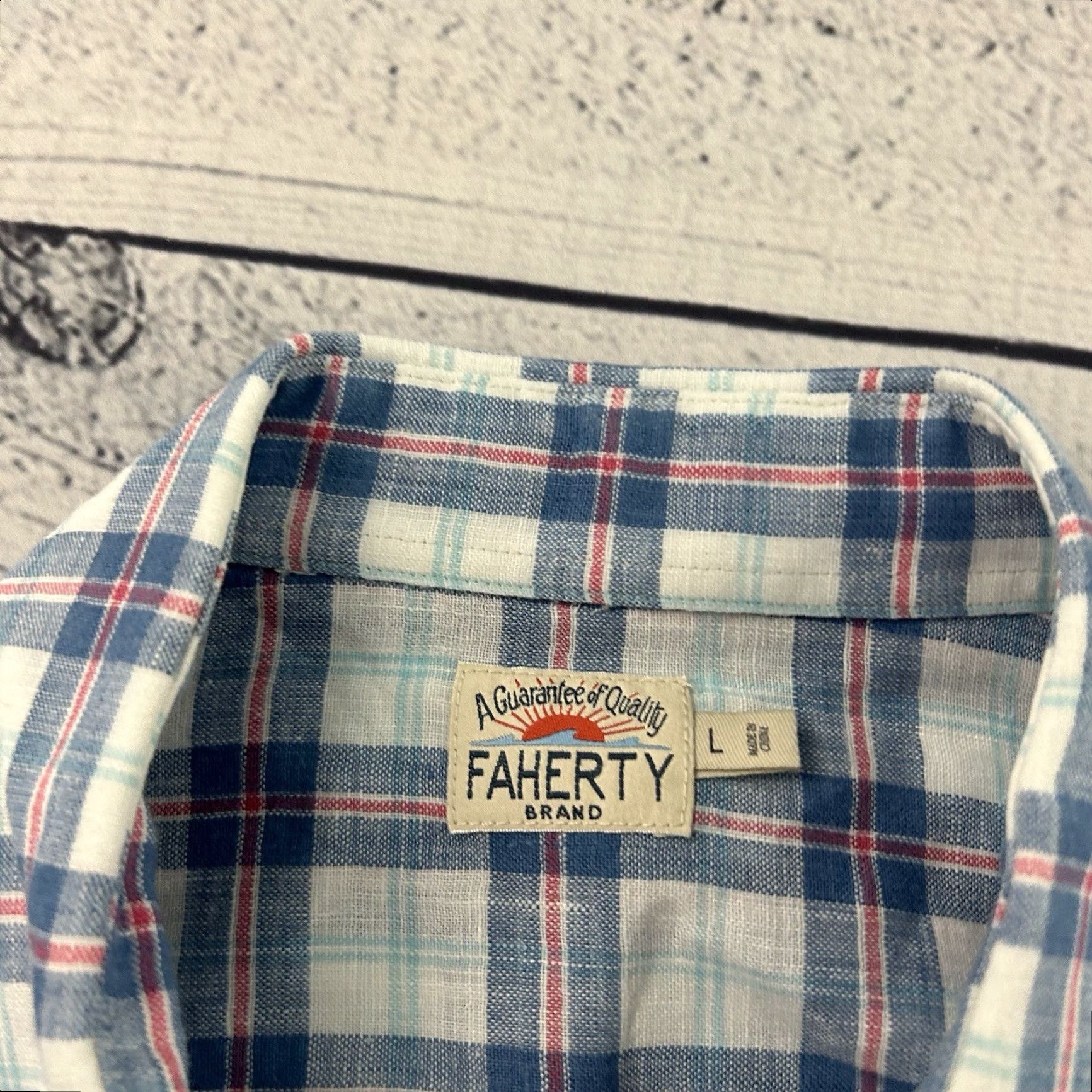 Faherty Faherty Button-Up Long Sleeve Plaid Shirt Men's L 100% Linen Blue White Size US L / EU 52-54 / 3 - 2 Thumbnail