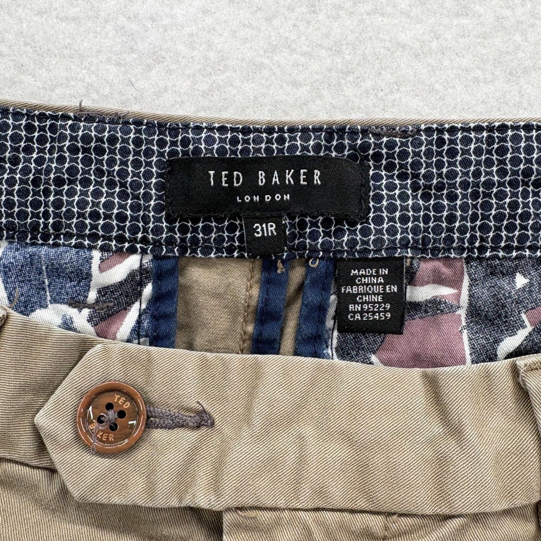 Ted Baker Ted Baker Pants Mens 31R Brown Khaki Stretch Chino Slim Fit Flat Front Casual Shirt Size US 31 - 4 Thumbnail
