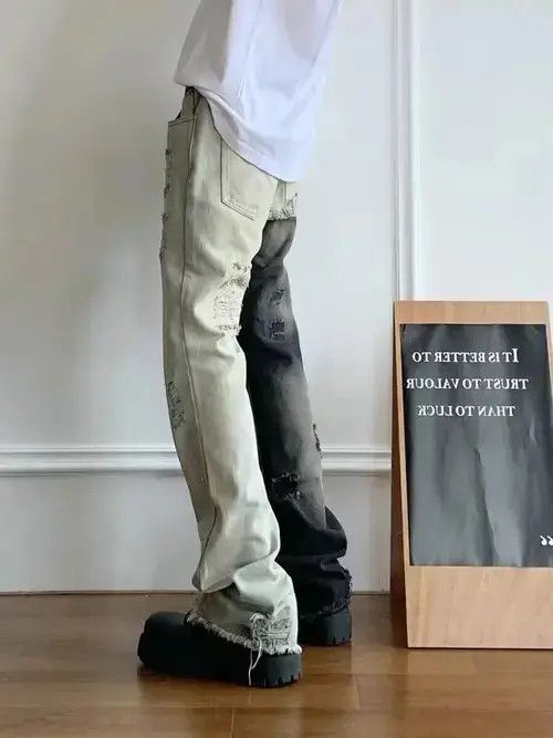 Japanese Brand High street hip hop contrast patchwork ripped raw edge jeans Size US 32 / EU 48 - 4 Thumbnail
