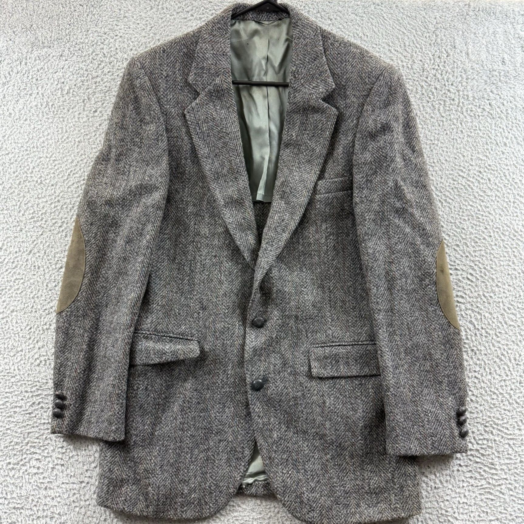 Harris Tweed VINTAGE Harris Tweed Blazer Men 40L Gray Wool Coat 3-Button Notch Lapel Herringbone Regular Fit Vintage Size 40R - 2 Thumbnail