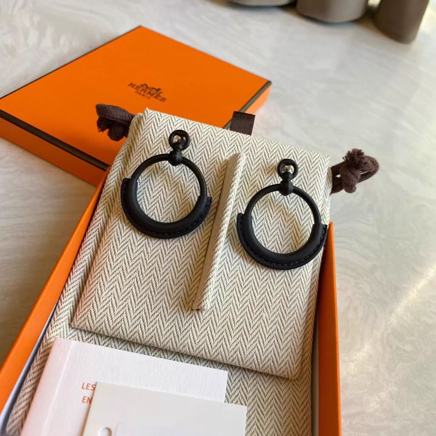 Hermes Hermes Black Loop Earrings New Box+Dust Bag AH308 Size ONE SIZE - 6 Thumbnail