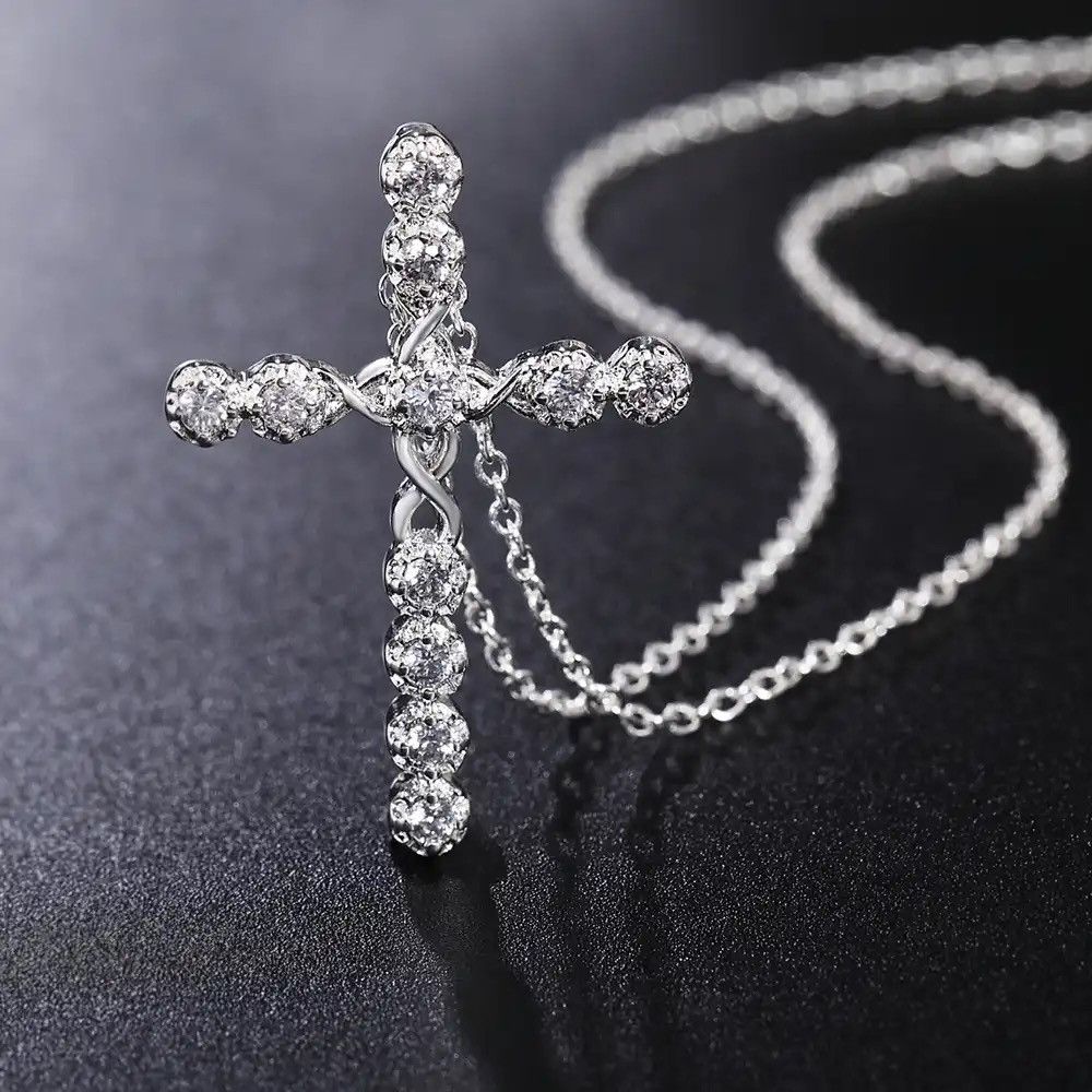 Jewelry 925 Sterling silver necklace cyrstal Cross pendant jewelry Size ONE SIZE - 1 Thumbnail