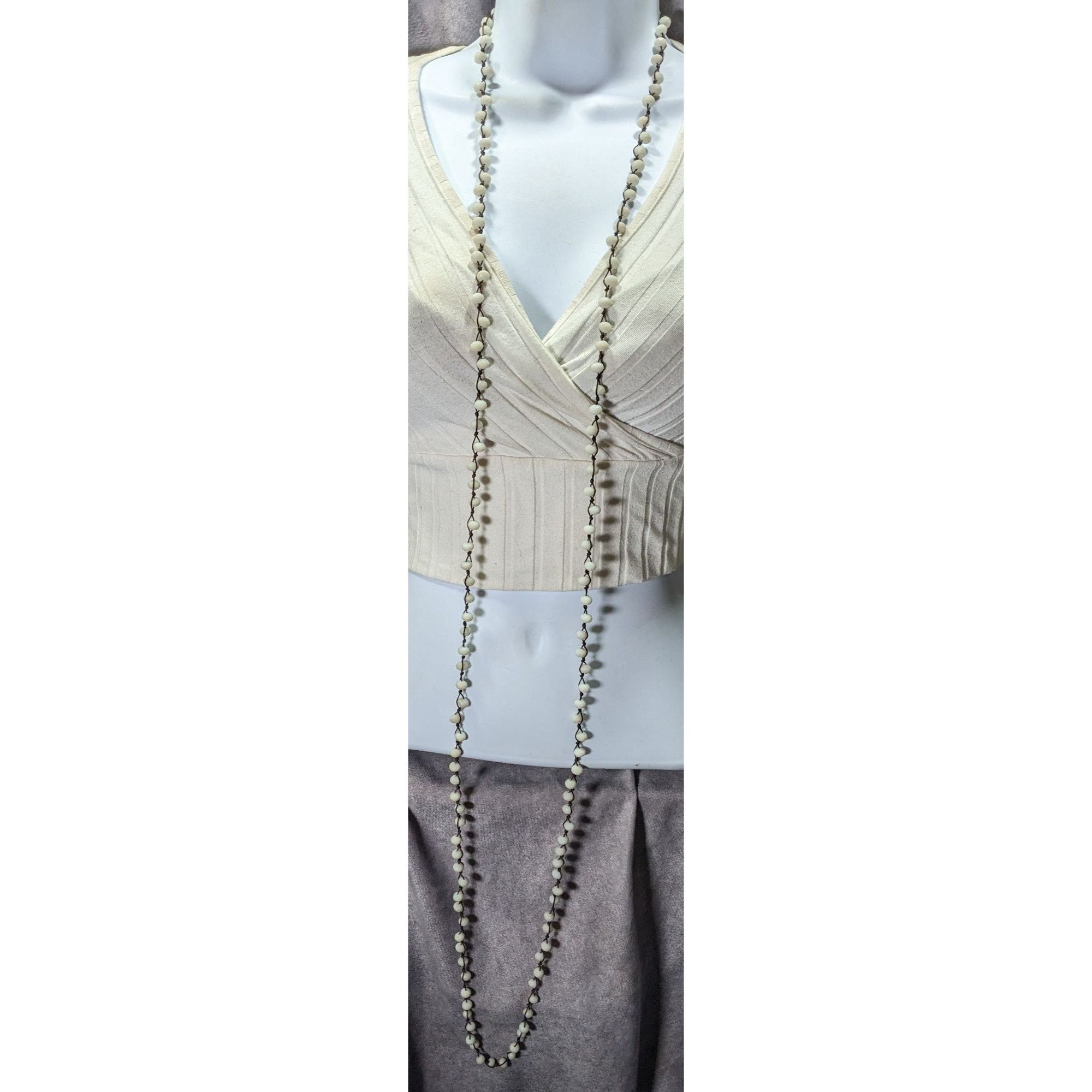 Other Fabulina White Faceted Glass Beaded Extra Long Necklace Size ONE SIZE - 2 Thumbnail