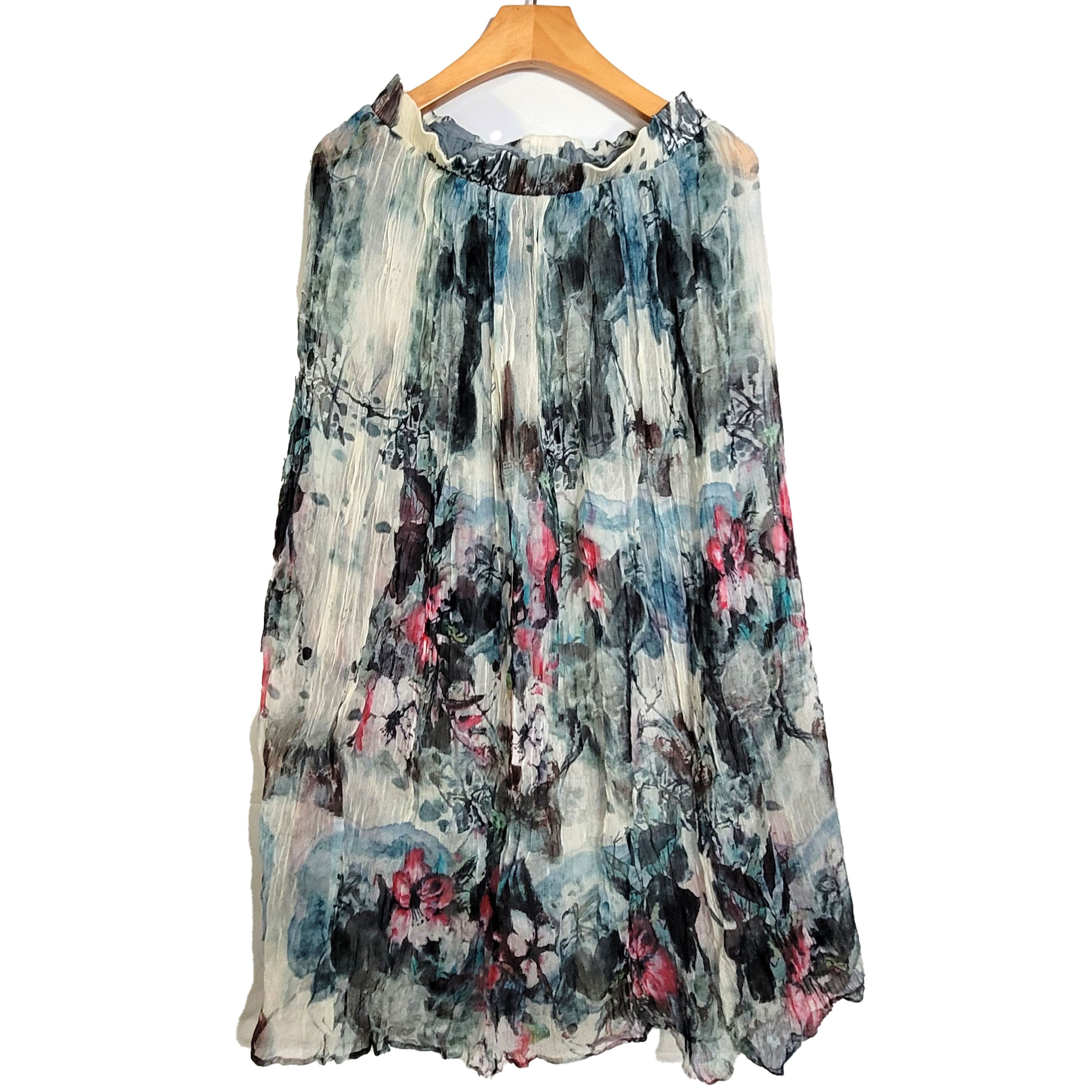 Other Women's 100% Silk A-Line Skirt Elastic Waist SBK166 Size 26" / US 2 / IT 38 - 2 Thumbnail