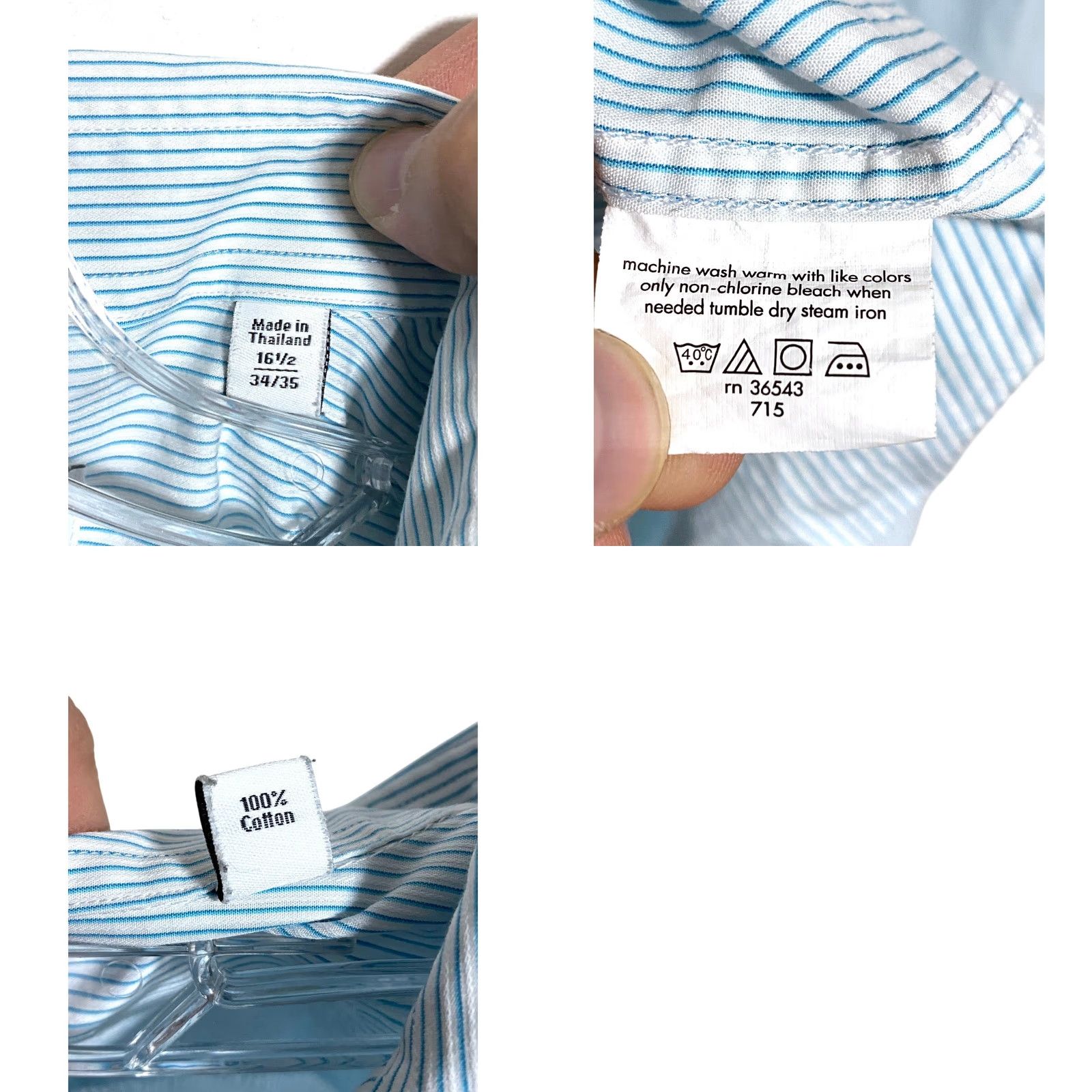 Calvin Klein Calvin Klein Dress Shirt Mens 16.5 34-35 Regular Fit Striped Blue Seersucker Long Sleeve Button Cuff White 100% Cotton Size 46R - 8 Thumbnail