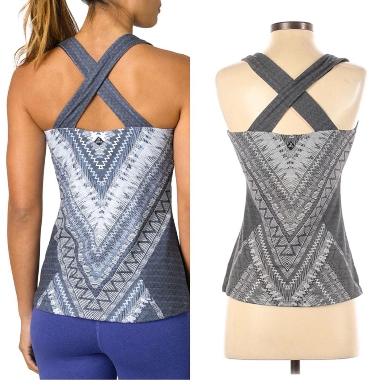 Prana Prana Phoebe Strappy Athletic Tank Top Womens Small Gray Geo Size S / US 4 / IT 40 - 2 Thumbnail