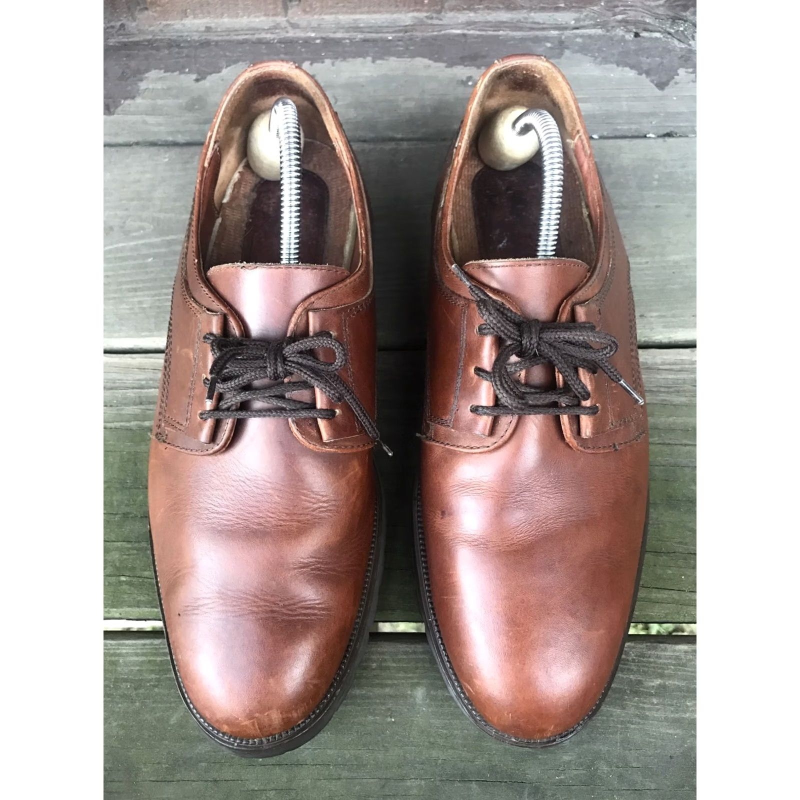Vintage Bass Mens Brown Leather Oxfords Derby Lace-Up Waterproof Shoes, 10.5M, Oxford Dress Casual, Bass Brazil Mens Shoes Size US 11 / EU 44 - 3 Thumbnail