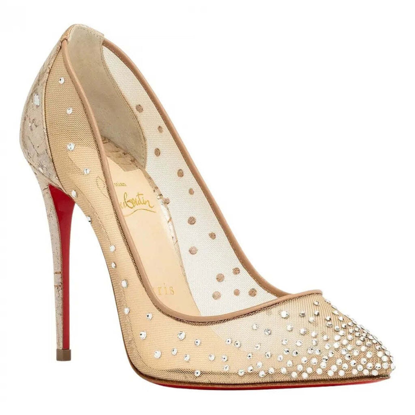 Christian Louboutin Follies Strass 100 Silver Liege Mesh Crystal Heel Pump 42 Size US 12 / IT 42 - 1 Thumbnail