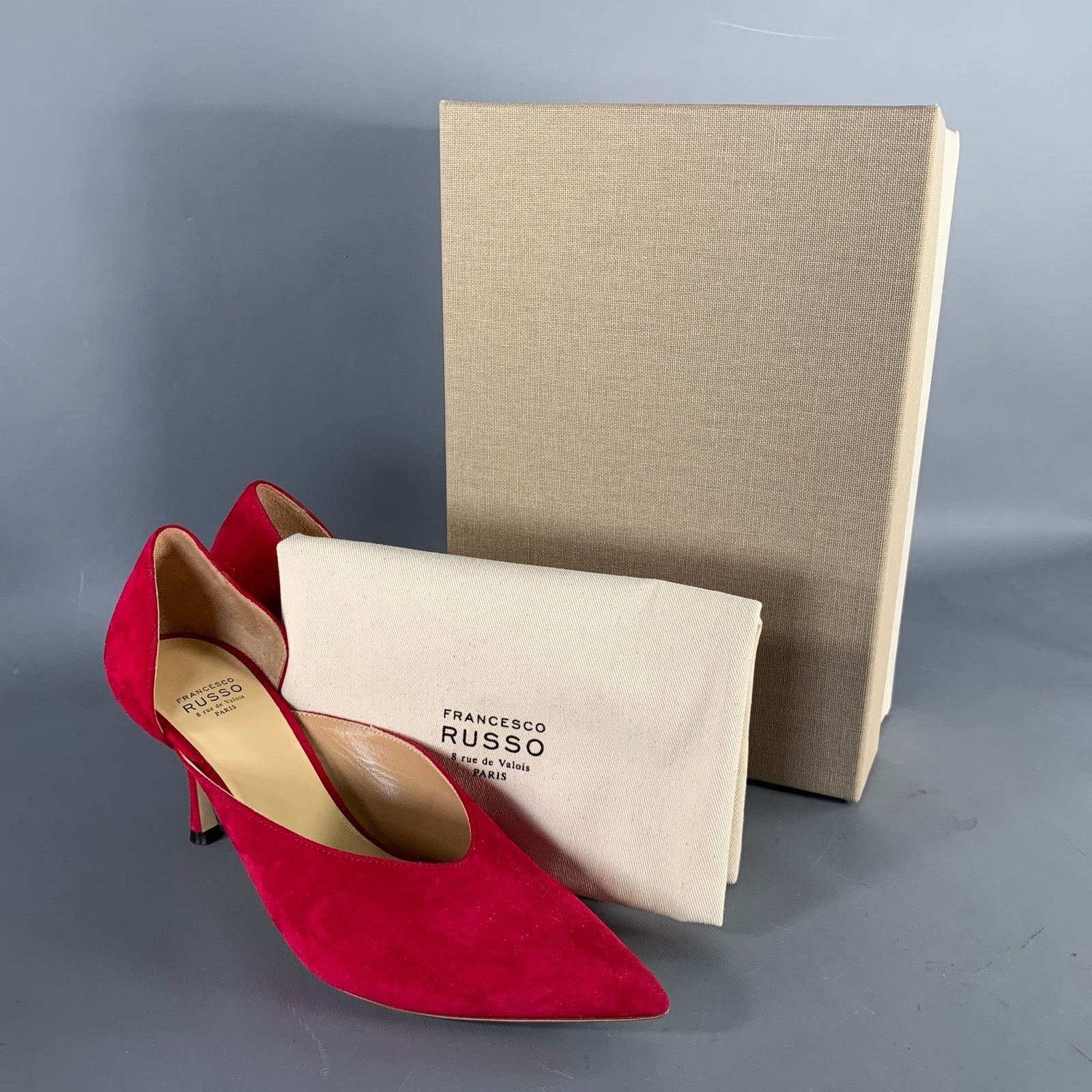Other FRANCESCO RUSSO Size 7 Red Suede Pointed Toe D'Orsay Pumps Size US 7 / IT 37 - 10 Thumbnail