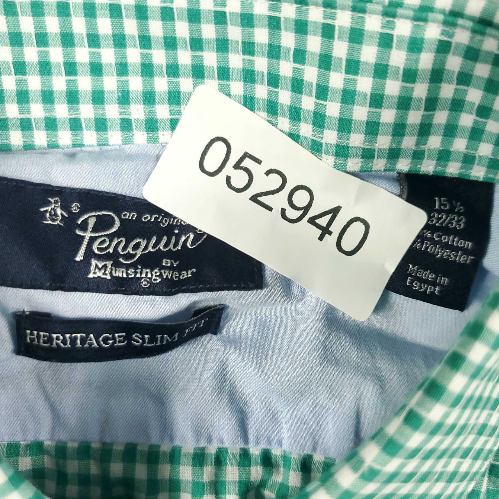 Vintage Penguin Dress Shirt Mens 15.5 Green Check Long Sleeve Button Up Casual Business Size 40R - 6 Thumbnail