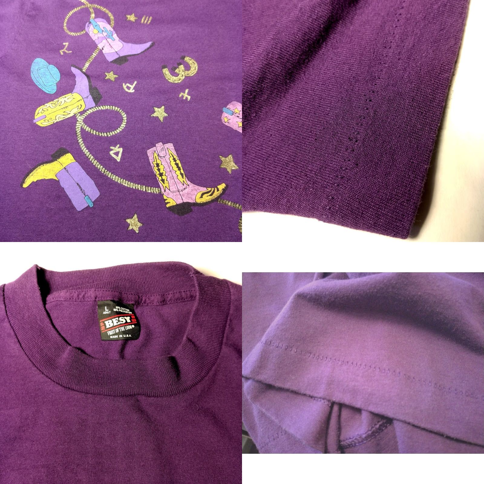 Fruit Of The Loom Vintage Cowboy Shirt Large Purple Glitter Single Stitch Cotton Blend Size US L / EU 52-54 / 3 - 8 Thumbnail