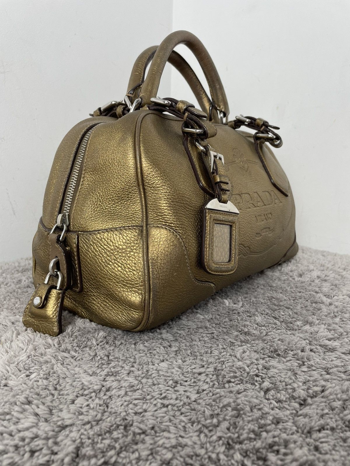Prada Prada Metallic Gold Leather Logo Satchel Size ONE SIZE - 7 Thumbnail