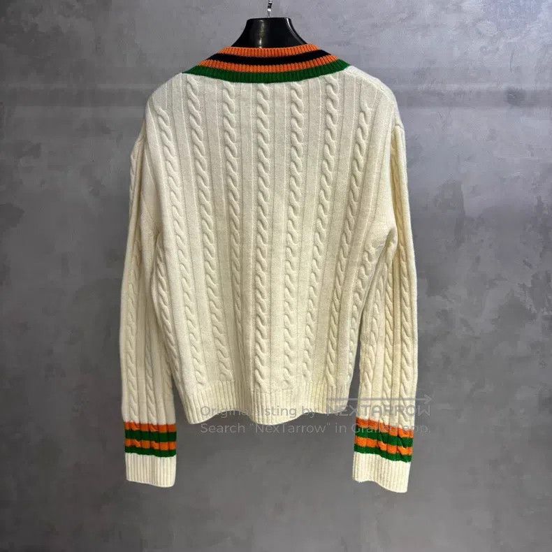 Loewe Loewe White Striped V-neck Pullover Sweater Size L / US 10 / IT 46 - 2 Thumbnail