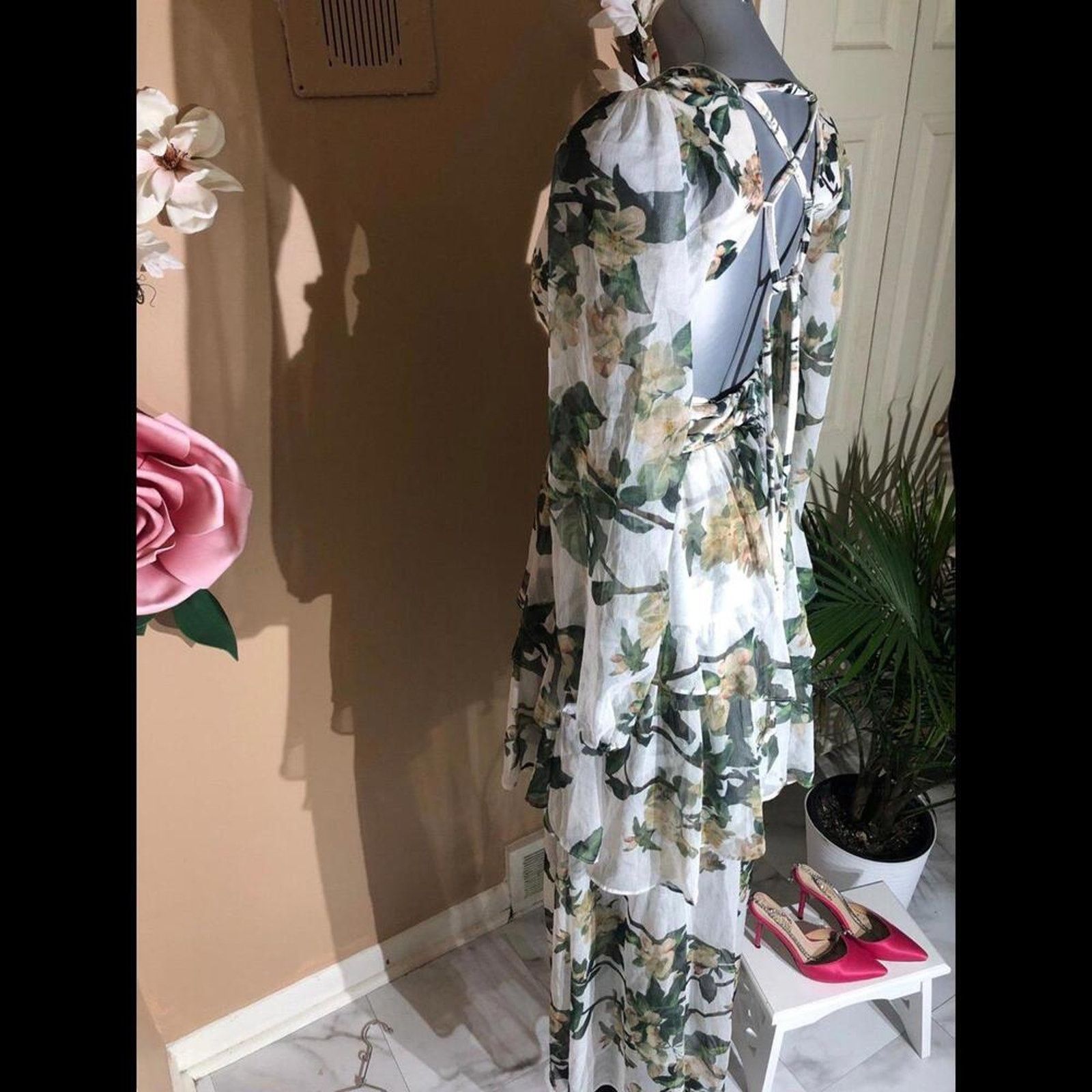 Other Beach coverup dress green/white exotic floral dress Size S / US 4 / IT 40 - 6 Thumbnail
