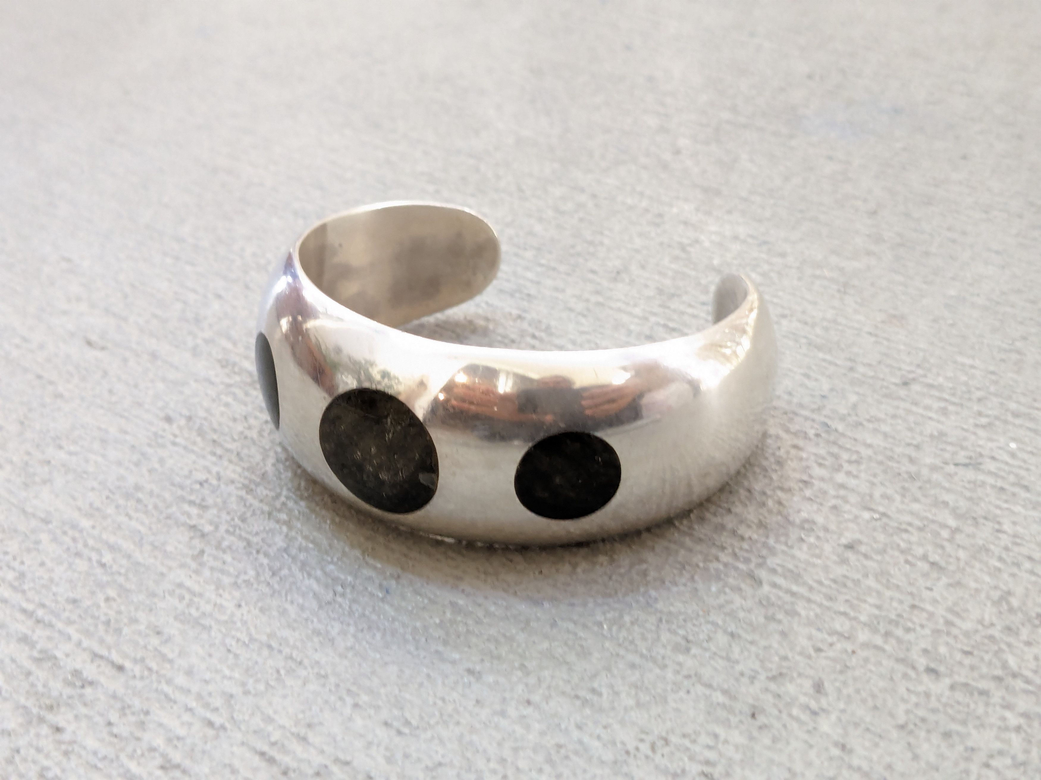 Other Vintage Sterling Silver Bracelet Cuff Black Round 5" Modern Size ONE SIZE - 4 Thumbnail