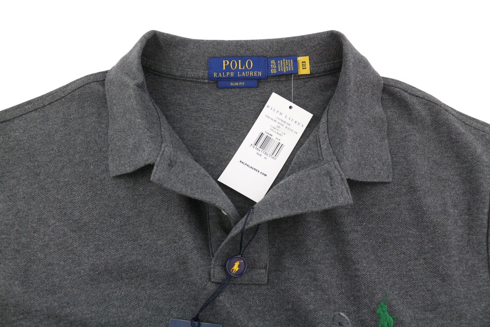 Ralph Lauren SLIM FIT XL Dark Grey Melange Cotton Logo 87891 Size US XL / EU 56 / 4 - 6 Thumbnail