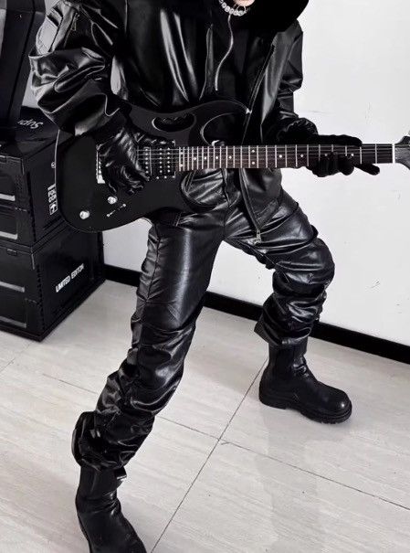 Leather Long Ruched Soft Black Pu Leather Stacked Pant Size US 30 / EU 46 - 12 Thumbnail