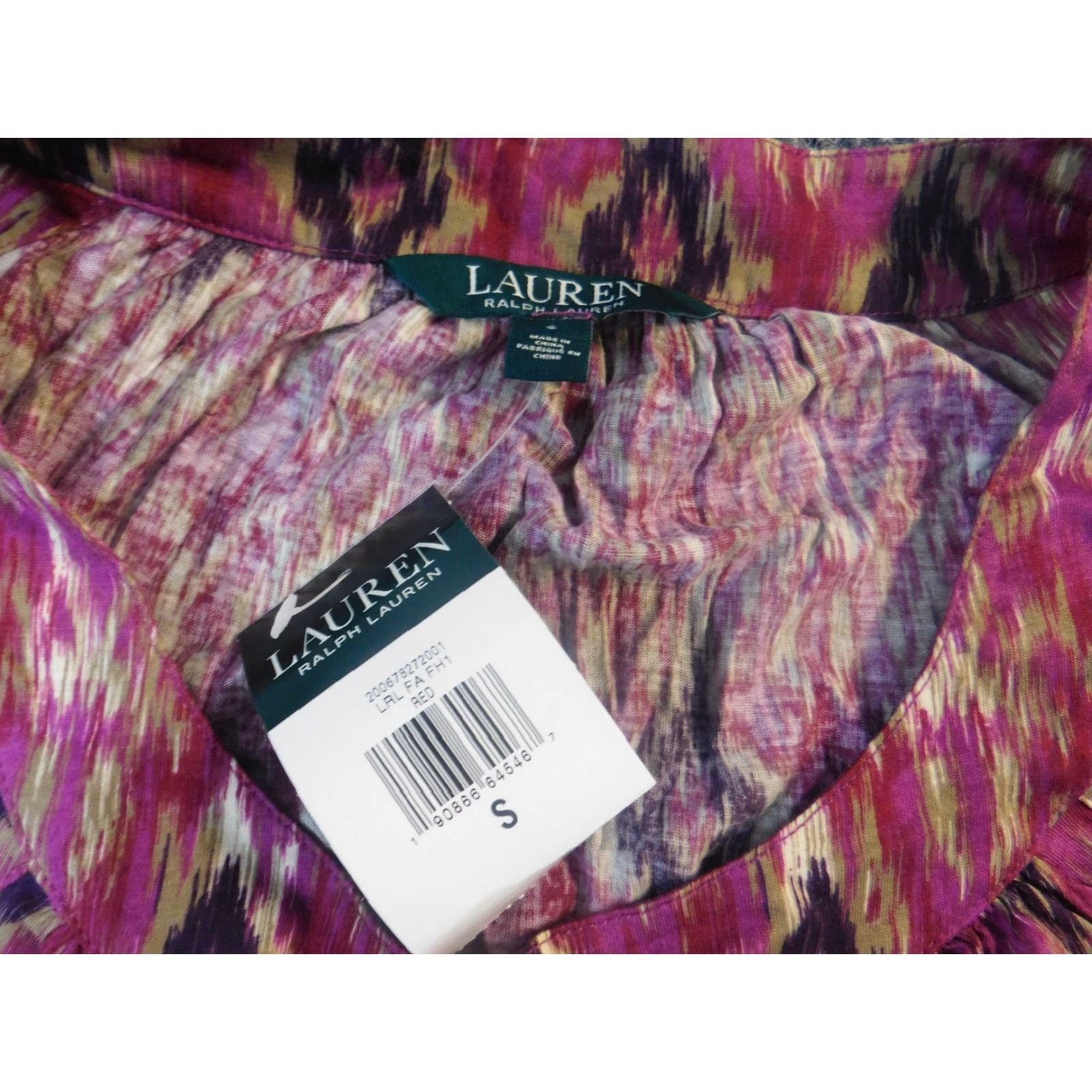 Ralph Lauren Lauren Ralph Lauren Blouse Shirt Womens Small Red V-Neck Pullover Geometric Cotton Rayon Modal Stretch Casual Size S / US 4 / IT 40 - 4 Thumbnail