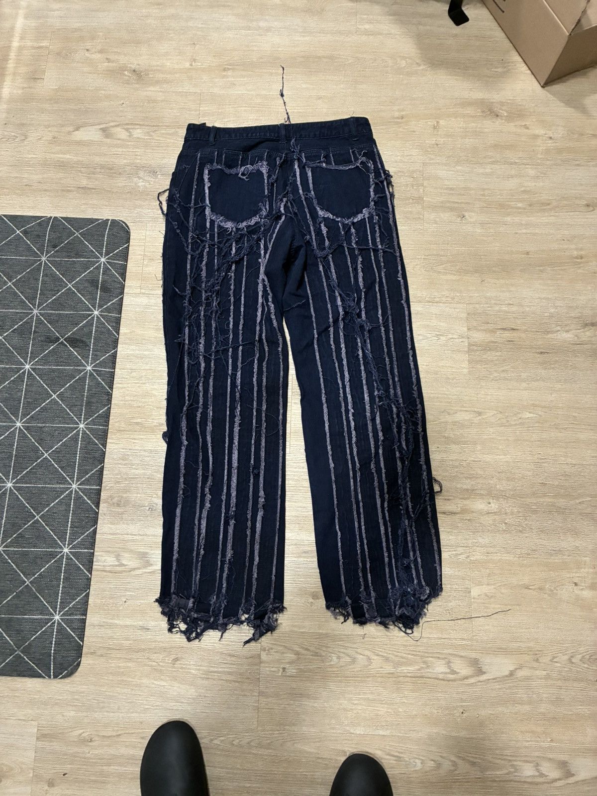 Shein Distressed Pinstripe Denim Anime-Style Jeans - Size XL Size US 38 / EU 54 - 2 Thumbnail