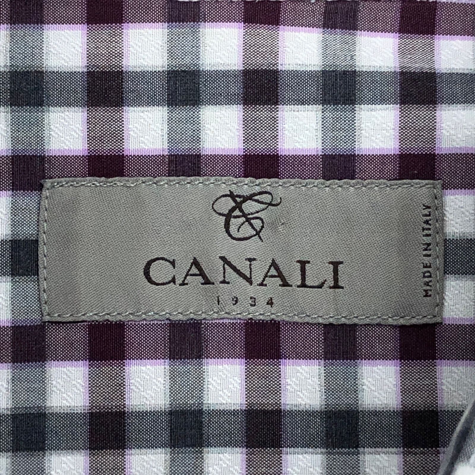Canali Canali Size L Shirt Casual Button Down Check Purple Gray Size US L / EU 52-54 / 3 - 15 Thumbnail