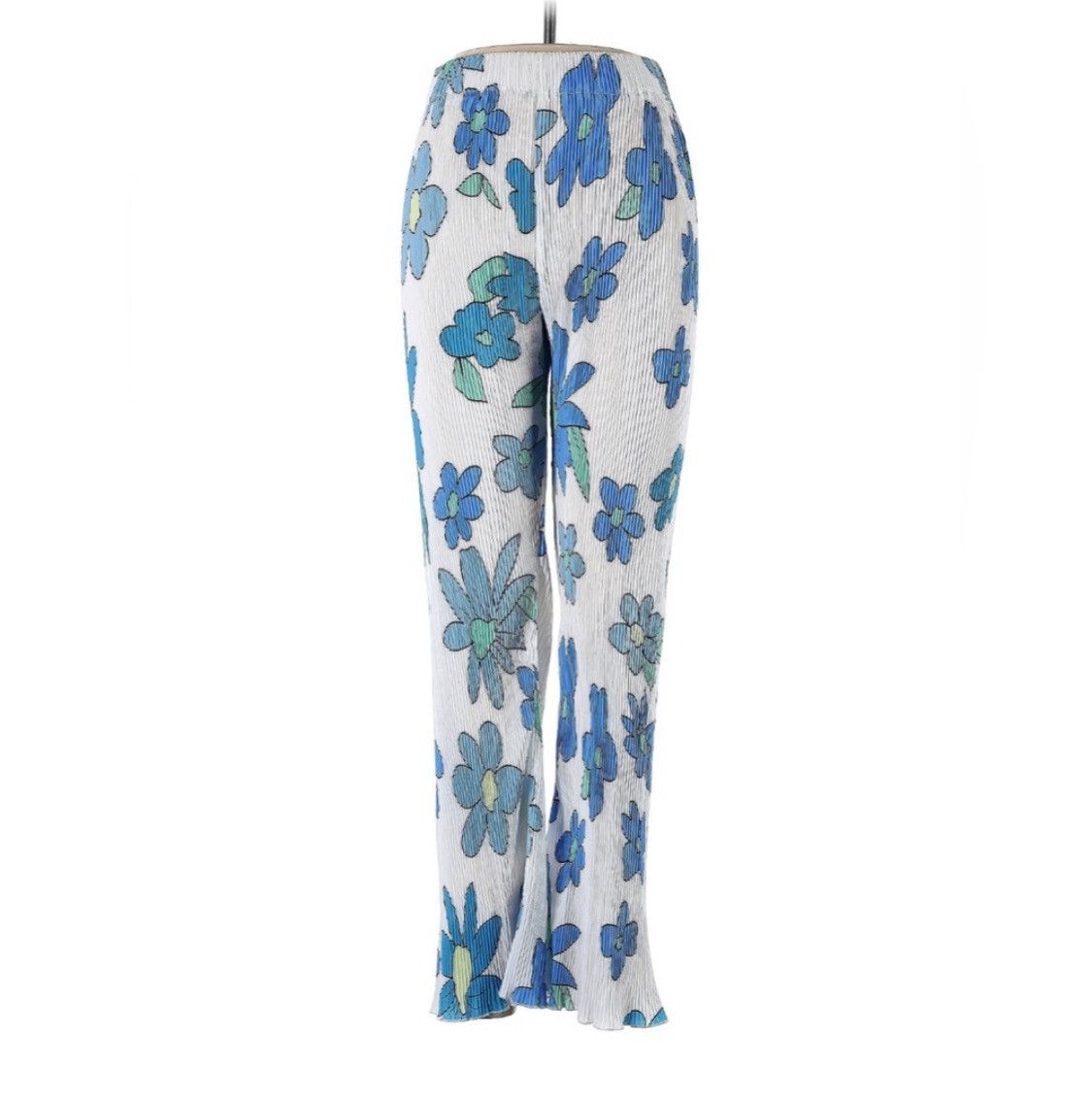 Vintage 90s Y2K Blue Floral Pants Size 28" / US 6 / IT 42 - 1 Thumbnail