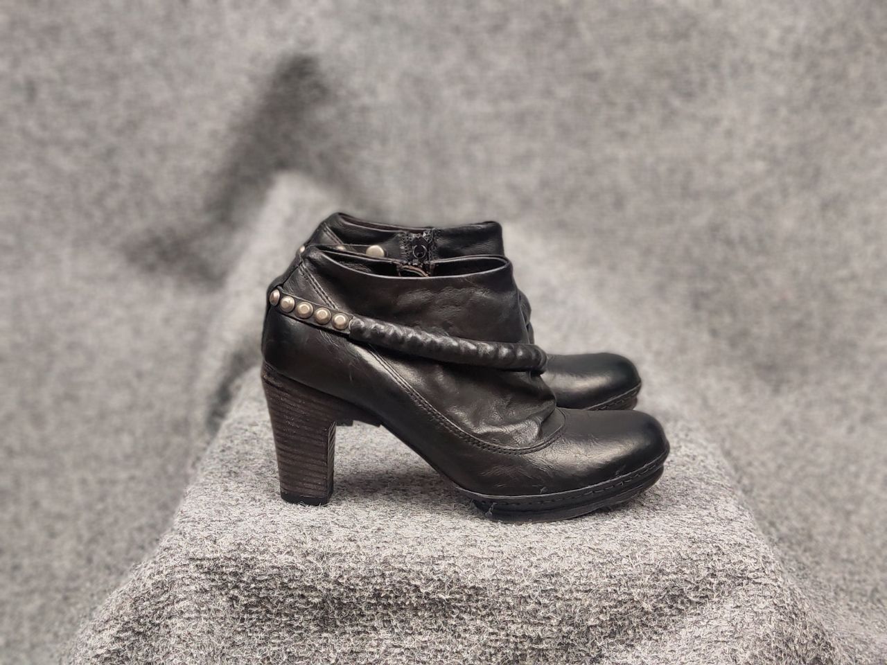Avant Garde A.s.98 Airstep Design Heel Shoes Black Leather Low Zip Boots, Women's (Size 6)