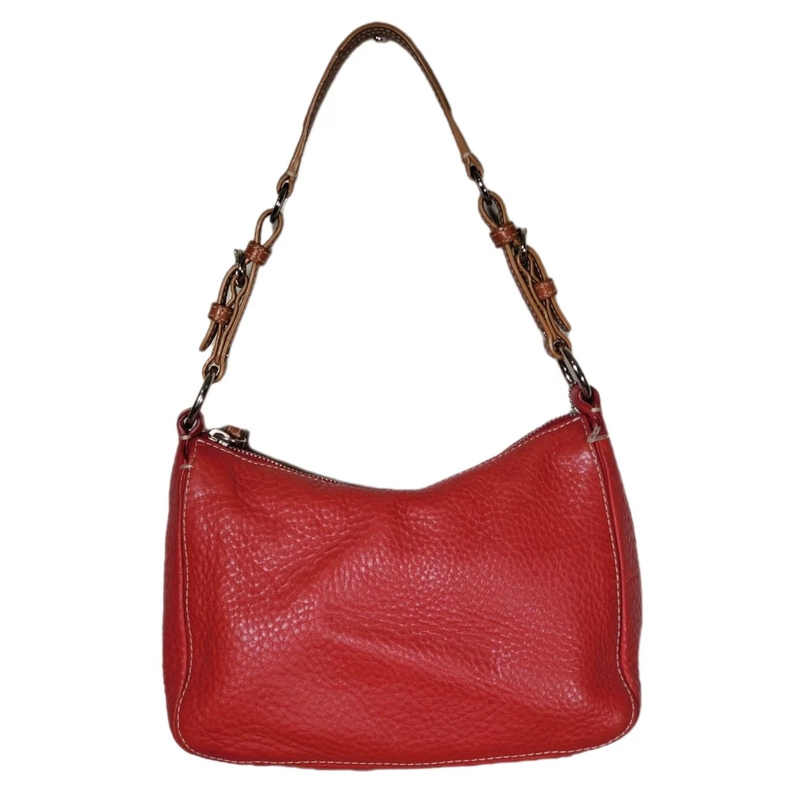 Coach VINTAGE COACH Chelsea Hobo Shoulder Bag 8E99 Red Pebbled Leather Caramel Brown Strap Chelsea Hobo Shoulder Bag Women Medium Red 2005 Y2K Size ONE SIZE - 2 Thumbnail