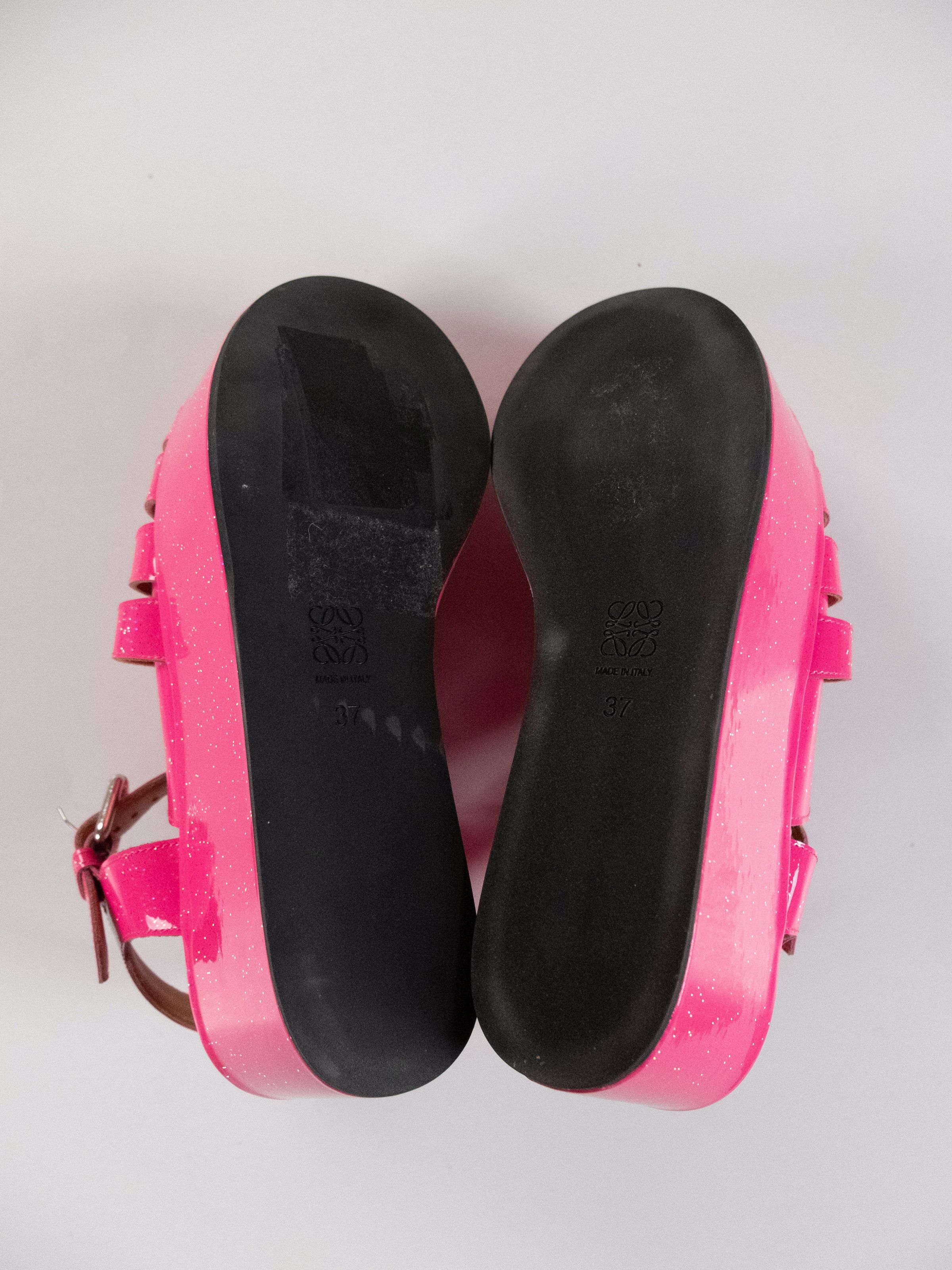 Loewe LOEWE Fisherman neon pink glitter platform wedge sandals 37 Size US 7 / IT 37 - 9 Thumbnail