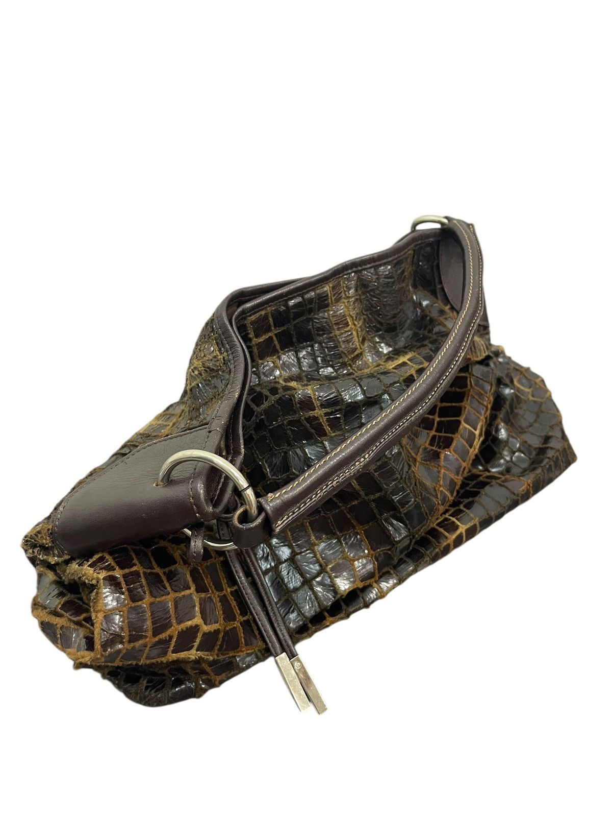 Genuine Leather Crocodile Embossed Textured Patina 4 Session Bag 2🟩1 Size ONE SIZE - 20 Thumbnail
