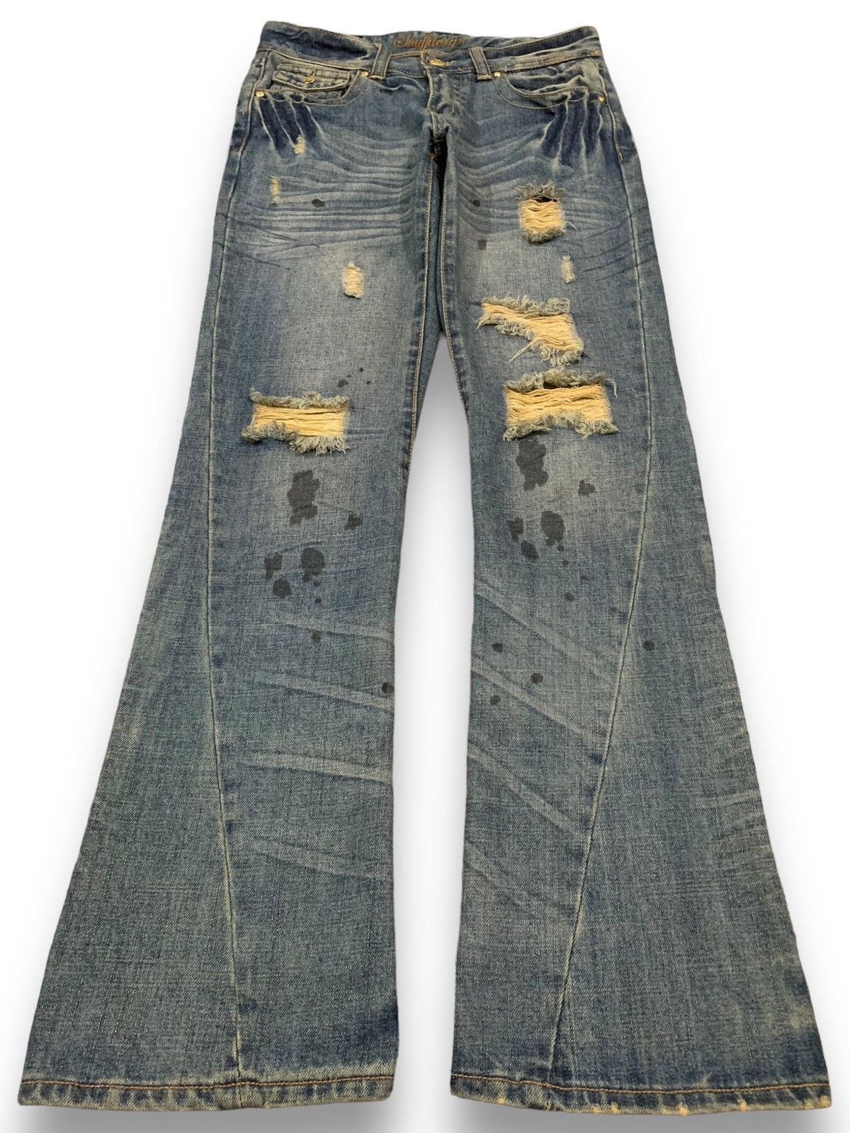 If Six Was Nine Vintage Snuff Mud Wash Splatter Flare Distressed Punk Jeans Size US 32 / EU 48 - 1 Thumbnail