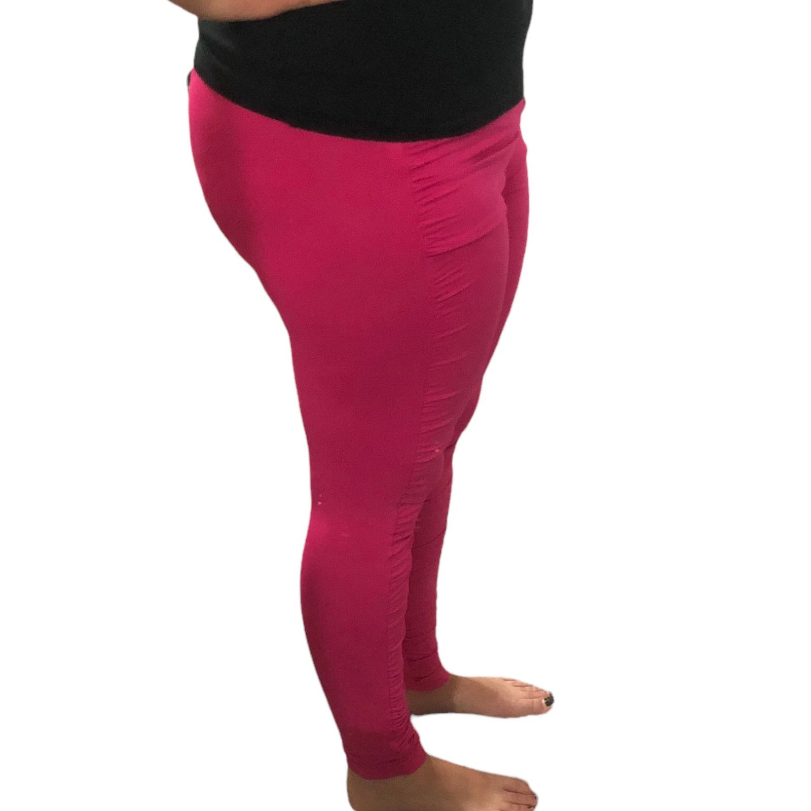 Zara Zara Hot Pink Leggings Pull On Pants Stretch Ruched Front Size 32" / US 10 / IT 46 - 9 Thumbnail