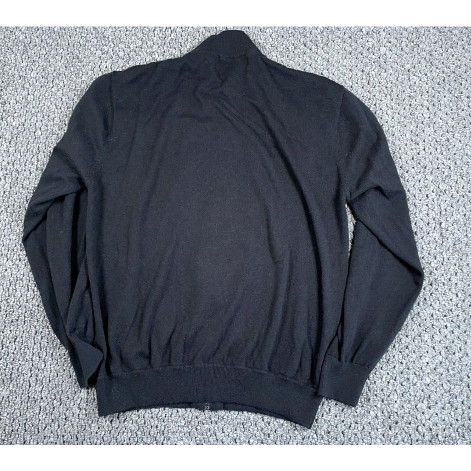 Vintage Retro Textured Geometric Zip Up Sweater Adult XL Black Gray Striped Mock Neck Size US XL / EU 56 / 4 - 2 Thumbnail