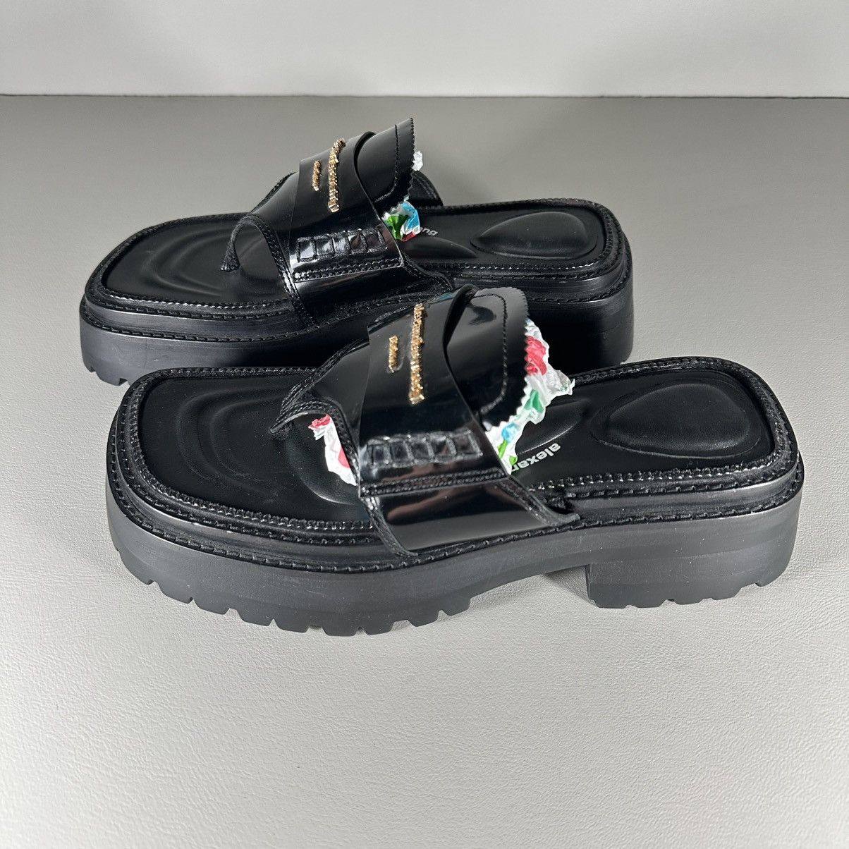 Alexander Wang Alexander Wang Carter Platform Black Leather Slip On Sandals Size US 7 / IT 37 - 2 Thumbnail