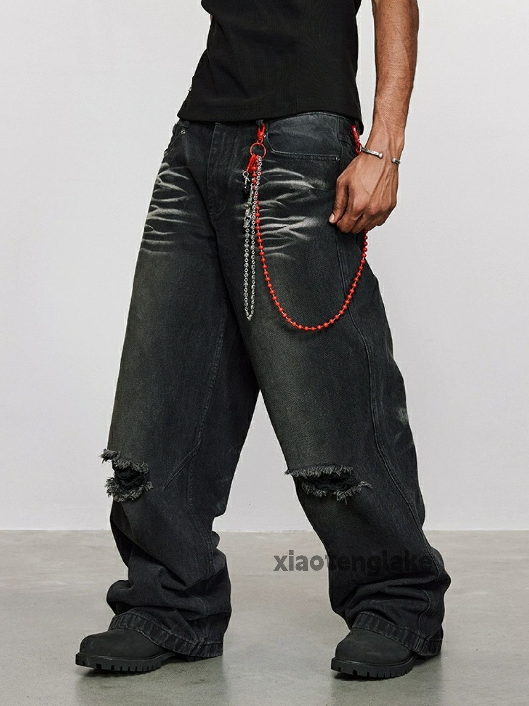 Jean × Vintage washed faded loose baggy skate hiphop ripped jeans Size US 36 / EU 52 - 3 Thumbnail